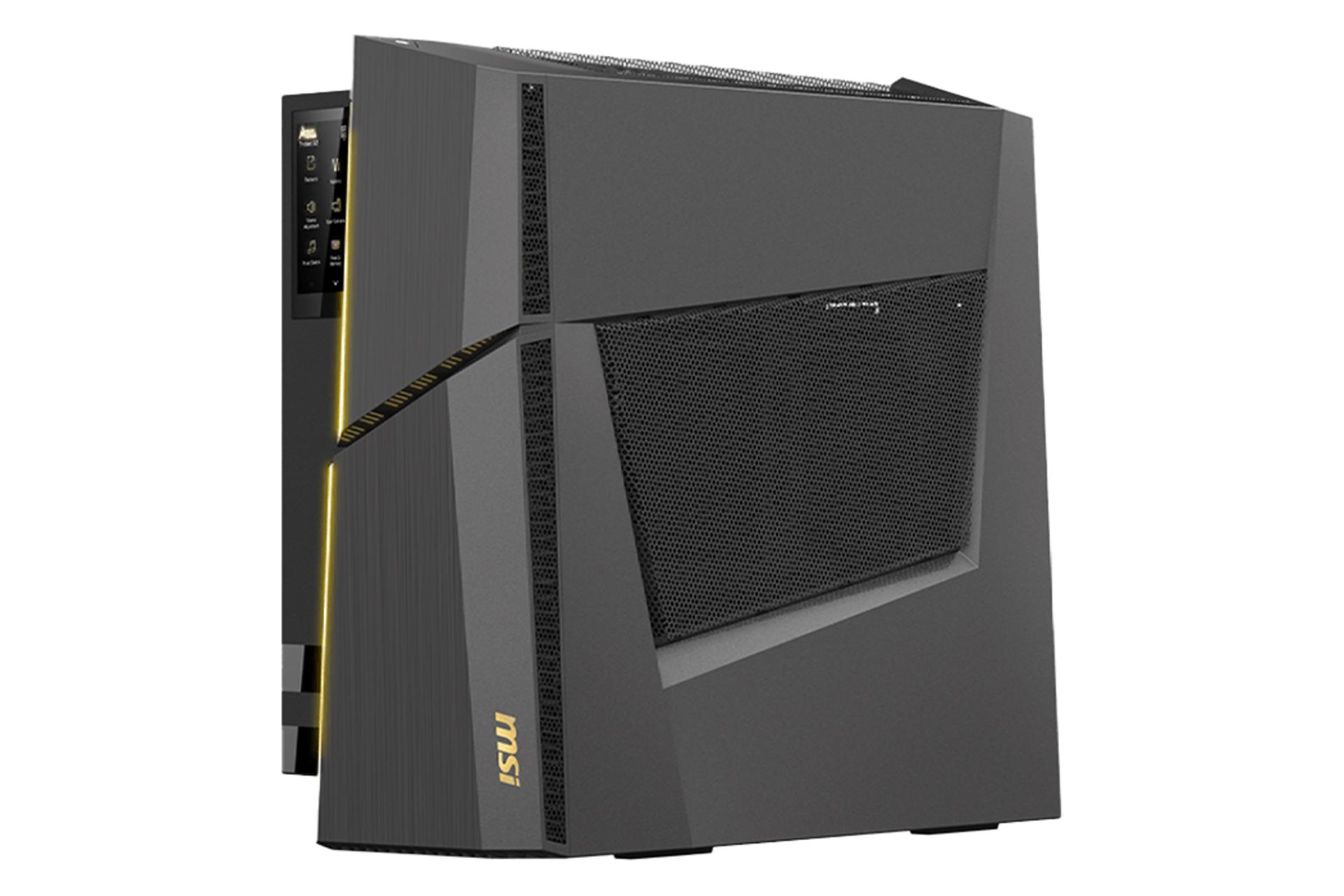 نمای نیمرخ کیس اسمبل شده MEG Trident X2 14th ام اس آی با نمایش پنل جلو و سمت راست