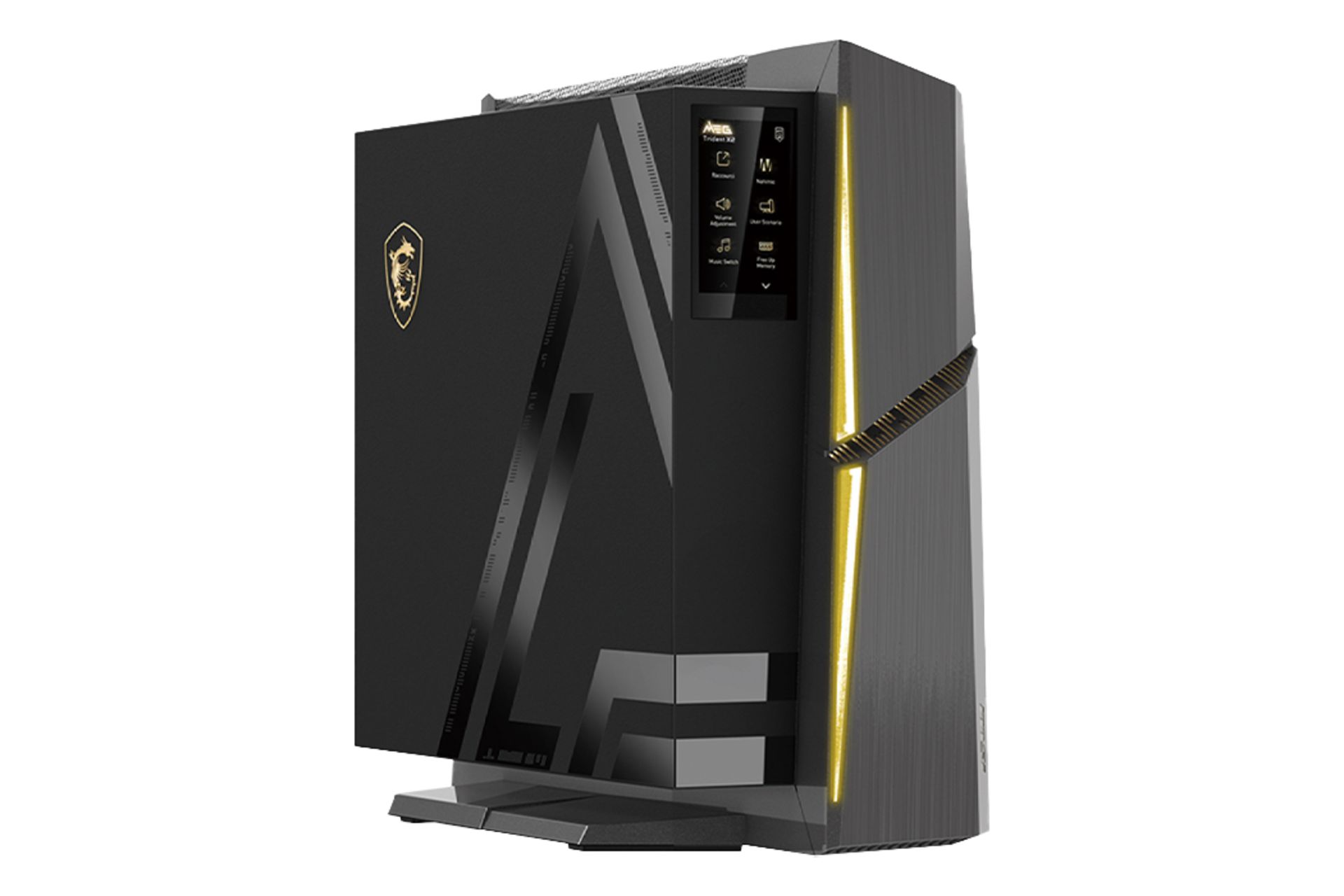 نمای نیمرخ کیس اسمبل شده MEG Trident X2 14th ام اس آی با نمایش پنل جلو و سمت چپ