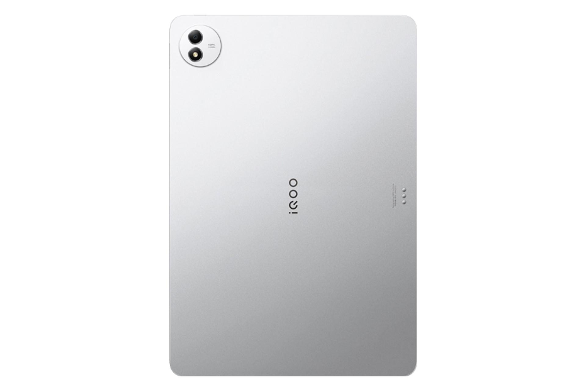 نمای پنل پشت تبلت iQOO پد 5 پرو ویوو / vivo iQOO Pad5 Pro با نمایش لوگو و دوربین پنل پشت رنگ نقره‌ای