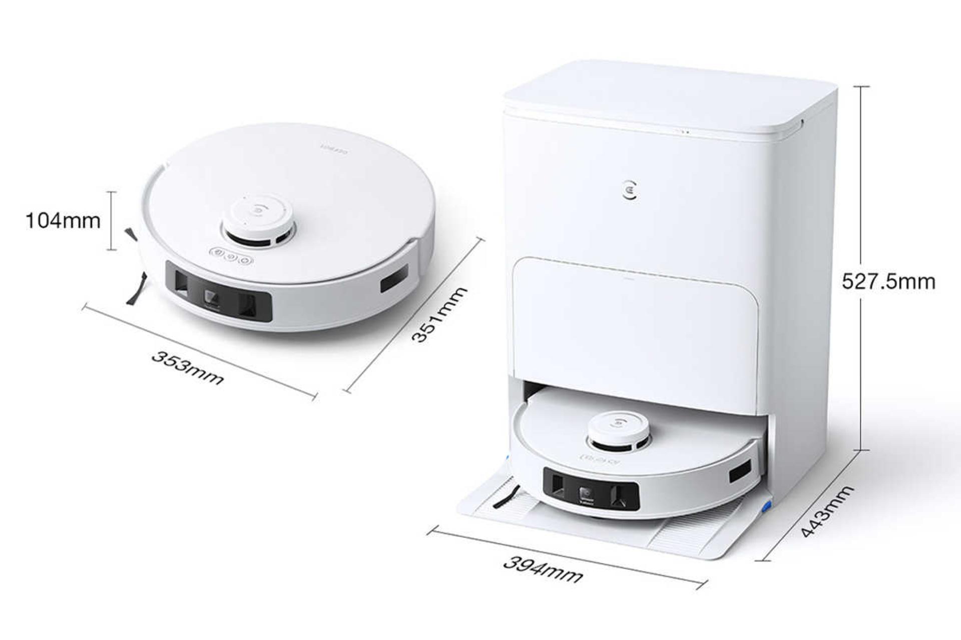 ابعاد جارو رباتیک اکووکس DEEBOT T30S به همراه مخزن تخلیه خودکار