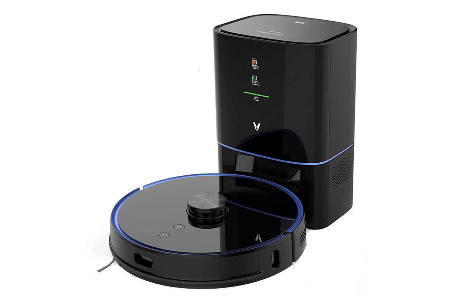 نمای سمت راست جارو رباتیک شیائومی ویومی S9 به همراه مخزن تخلیه زباله رنگ مشکی