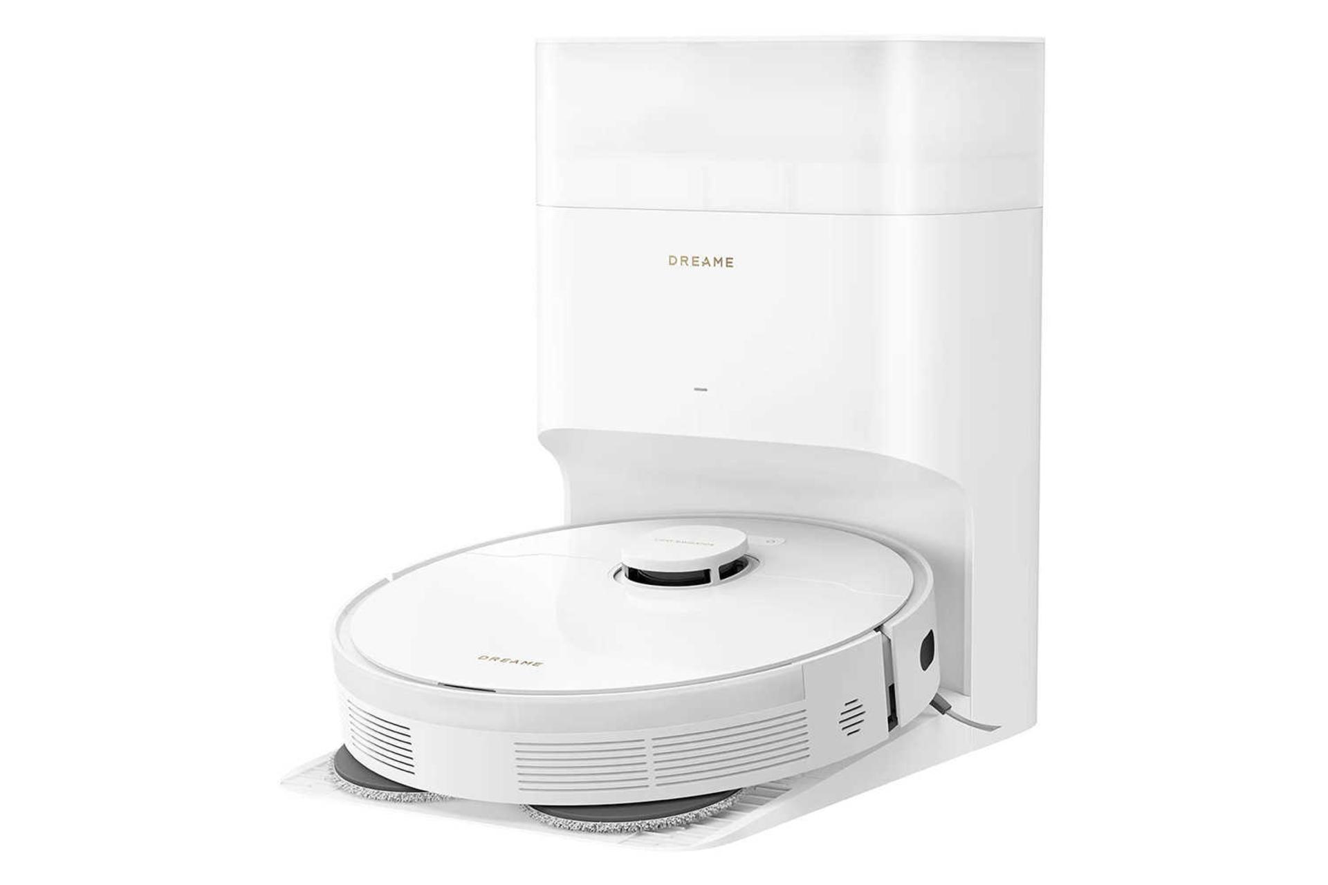 نمای سمت راست جارو رباتیک دریم L10S Plus به همراه مخزن تخلیه رنگ سفید