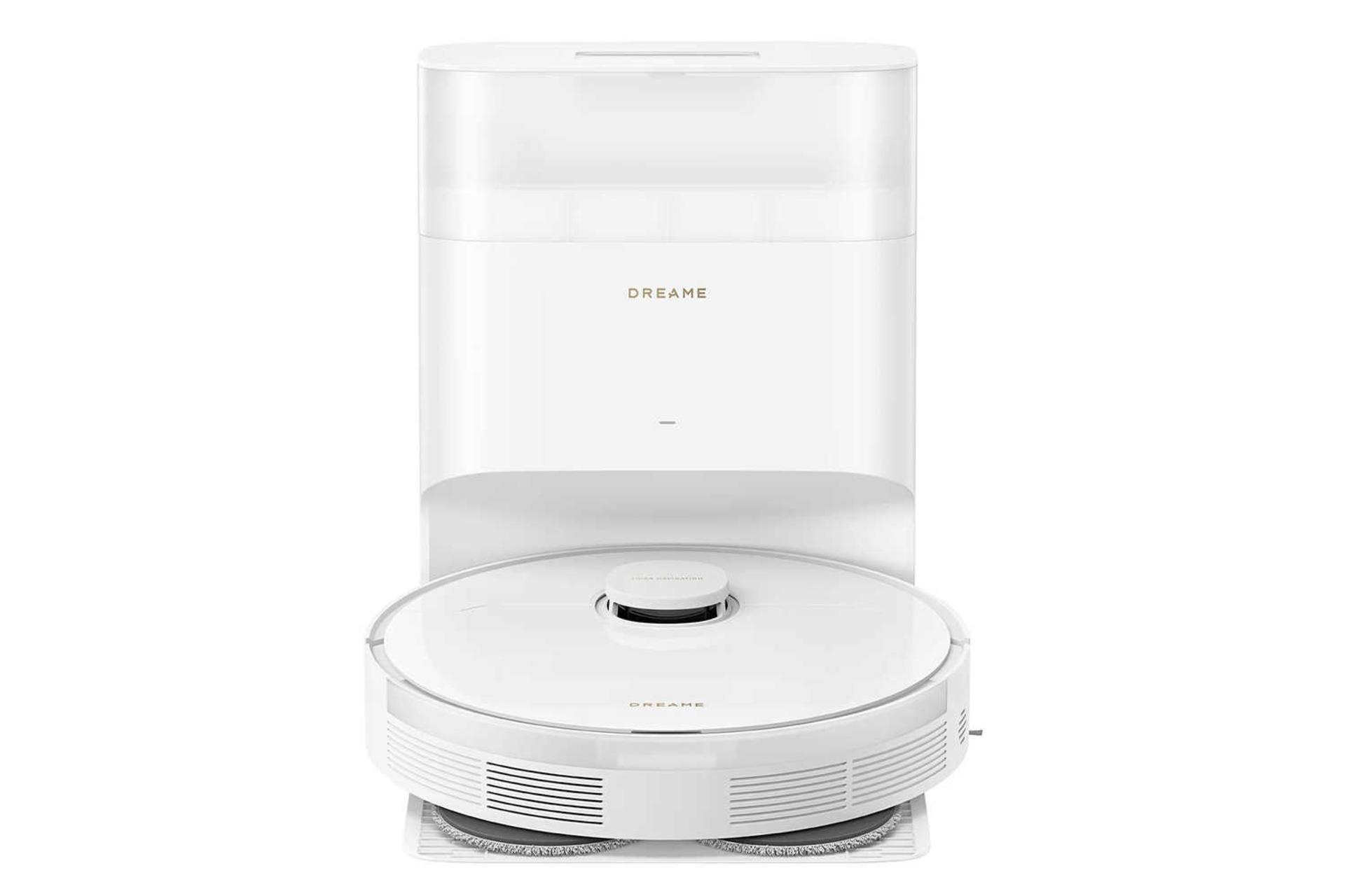 نمای جلوی جارو رباتیک دریم L10S Plus به همراه مخزن تخلیه رنگ سفید