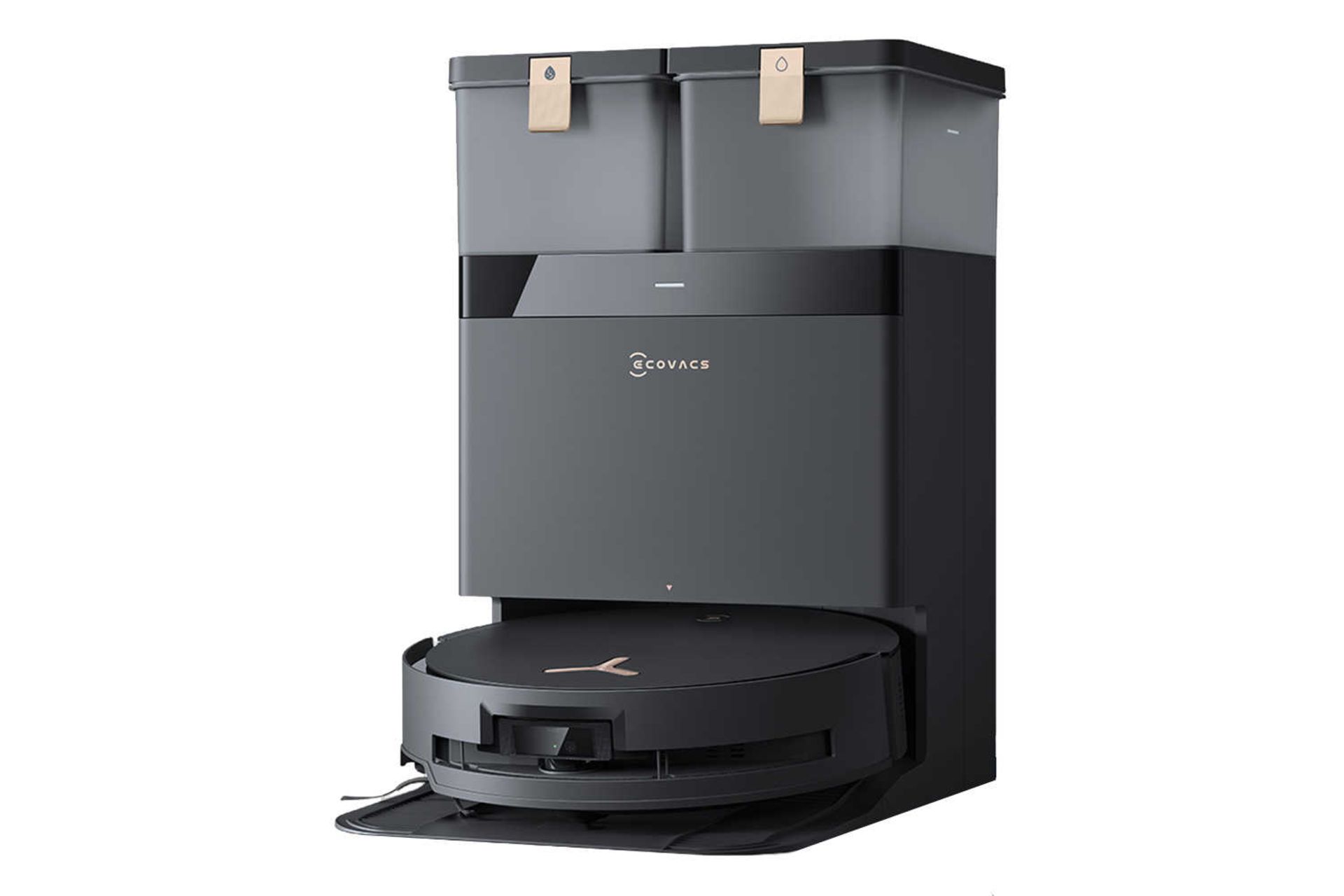 نمای سمت راست جارو رباتیک اکووکس X8 PRO OMNI به همراه مخزن تخلیه زباله