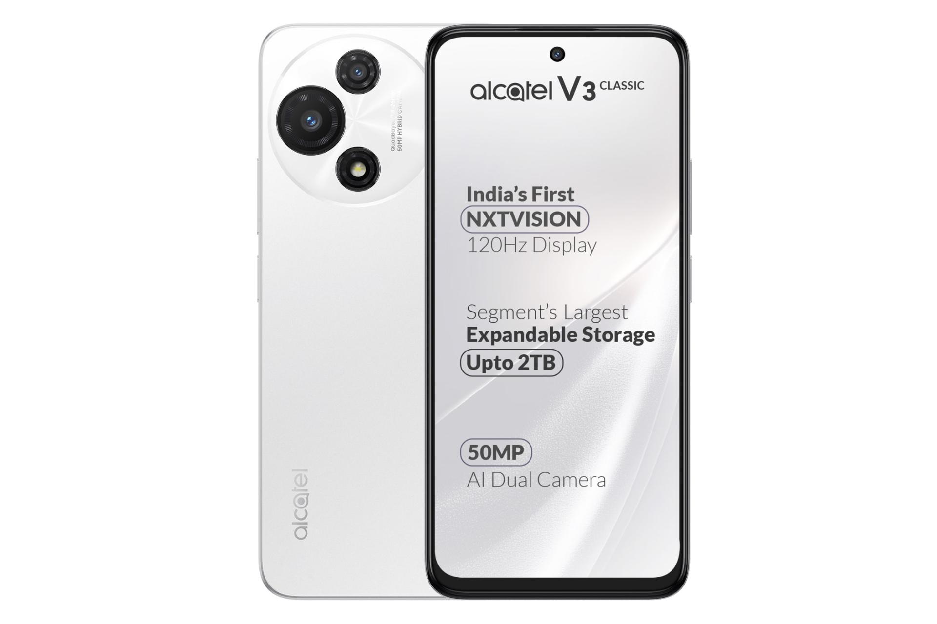 پنل جلو و پشت گوشی موبایل آلکاتل V3 کلاسیک سفید / alcatel V3 Classic