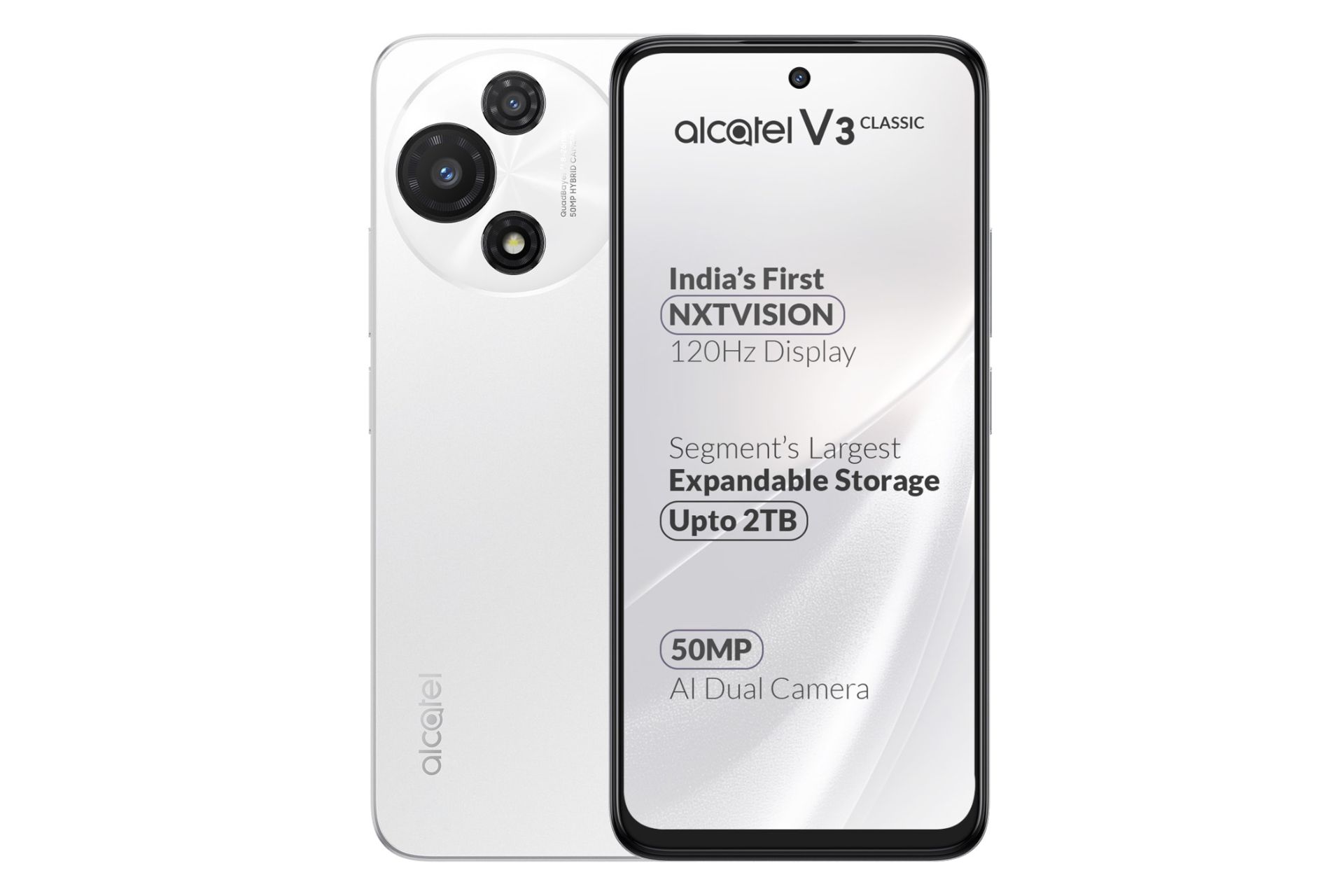 پنل جلو و پشت گوشی موبایل آلکاتل V3 کلاسیک سفید / alcatel V3 Classic