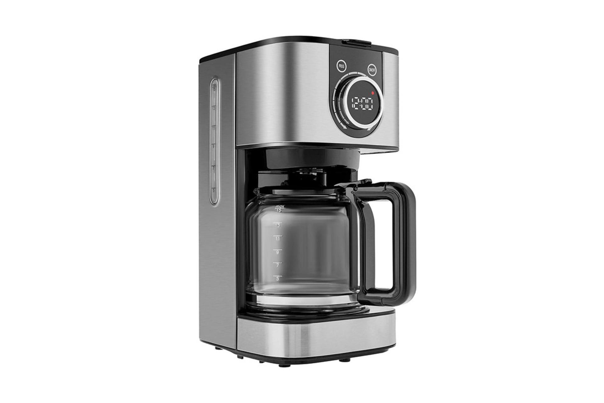 قهوه ساز کاراجا Karaca 2303 INOX XL رنگ نقره ای نمای جلو و جانبی