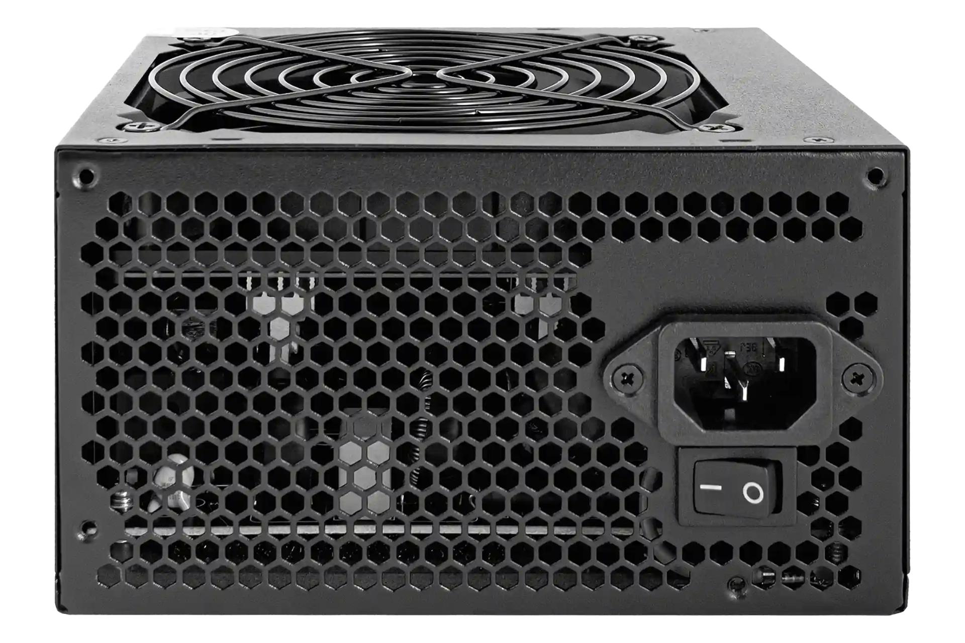 نمای پنل پشت پاور کامپیوتر فاطر FP-B650 با توان 650 وات با نمایش درگاه و سوییچ برق