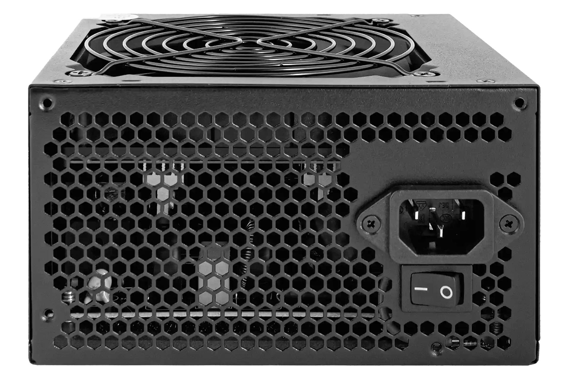 نمای پنل پشت پاور کامپیوتر فاطر FP-B750 با توان 750 وات با نمایش درگاه و سوییچ برق