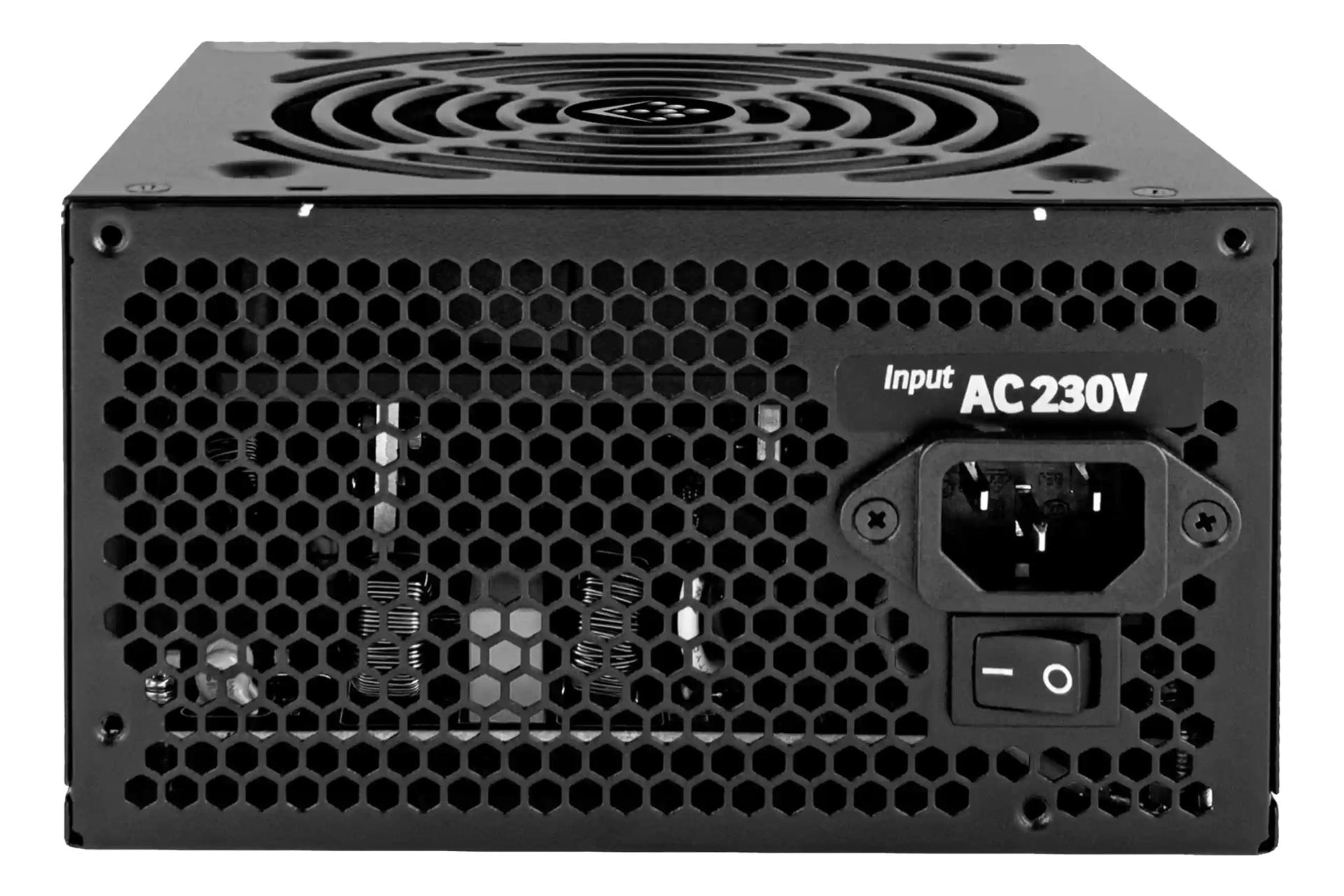 نمای پنل پشت پاور کامپیوتر فاطر FP-W400 با توان 400 وات با نمایش درگاه و سوییچ برق