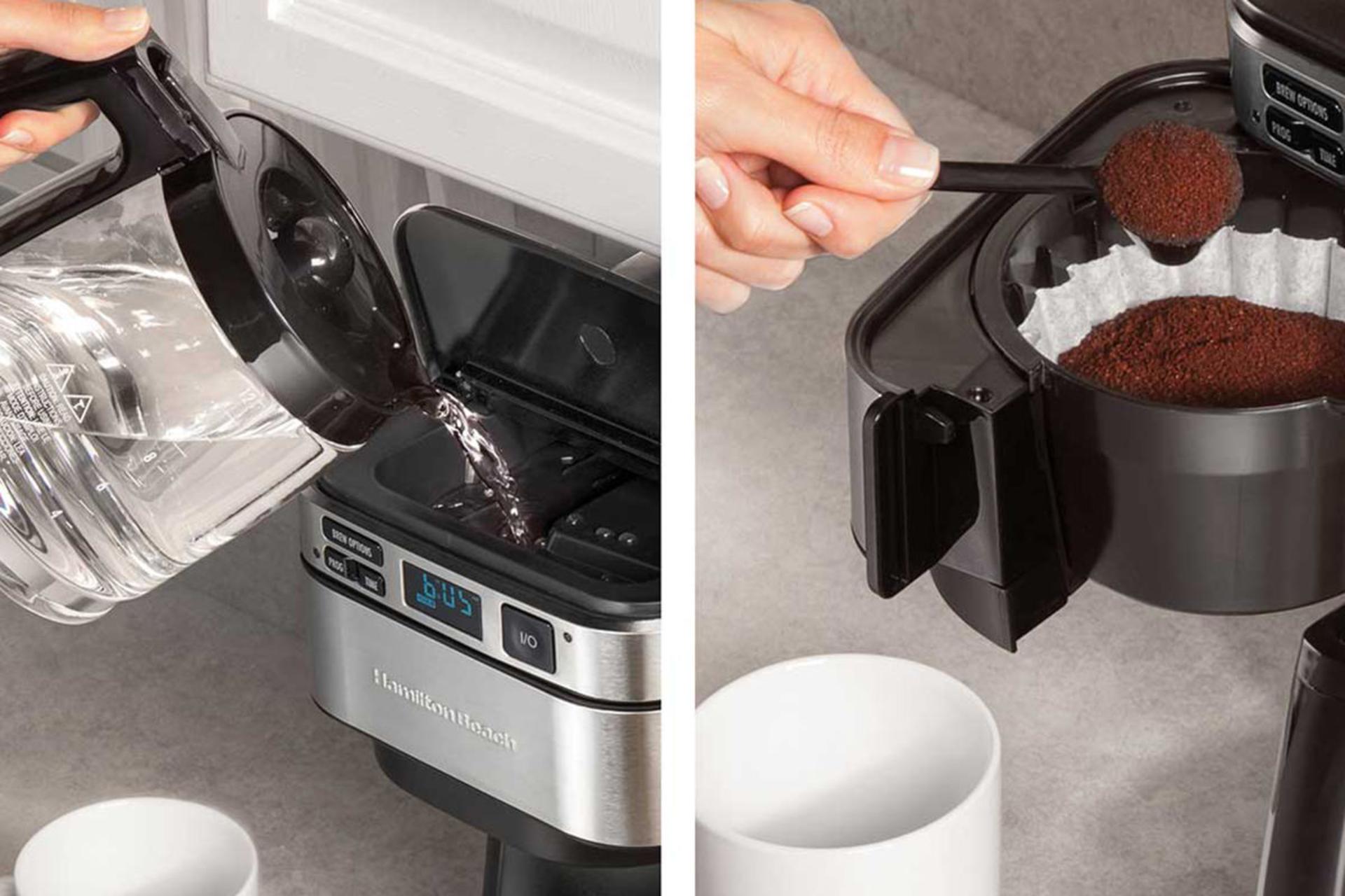 قهوه ساز همیلتون بیچ HamiltonBeach 46310 در حال پر کردن مخزن ها