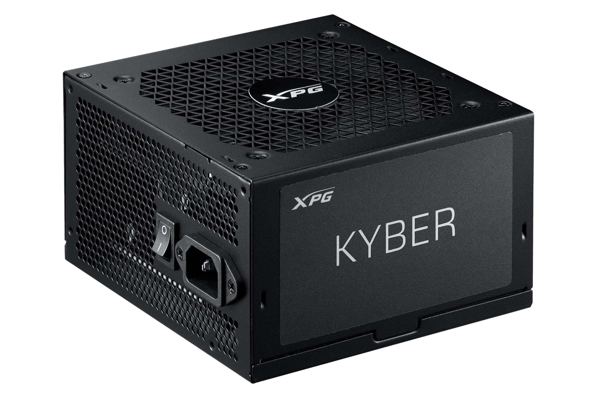 نمای نیمرخ پاور کامپیوتر ای دیتا XPG KYBER با نمایش پنل کناری، زیر و پشت