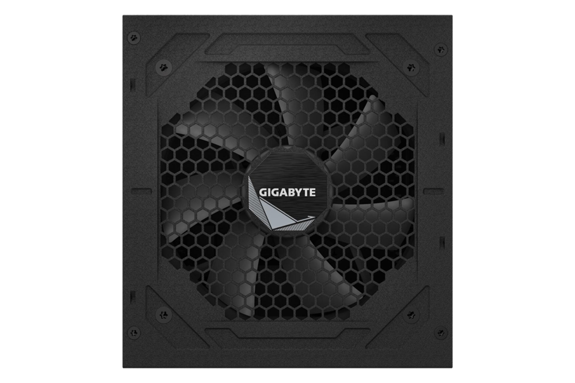 نمای پنل بالای پاور کامپیوتر گیگابایت UD750GM PG5 با توان 750 وات با نمایش فن و لوگو