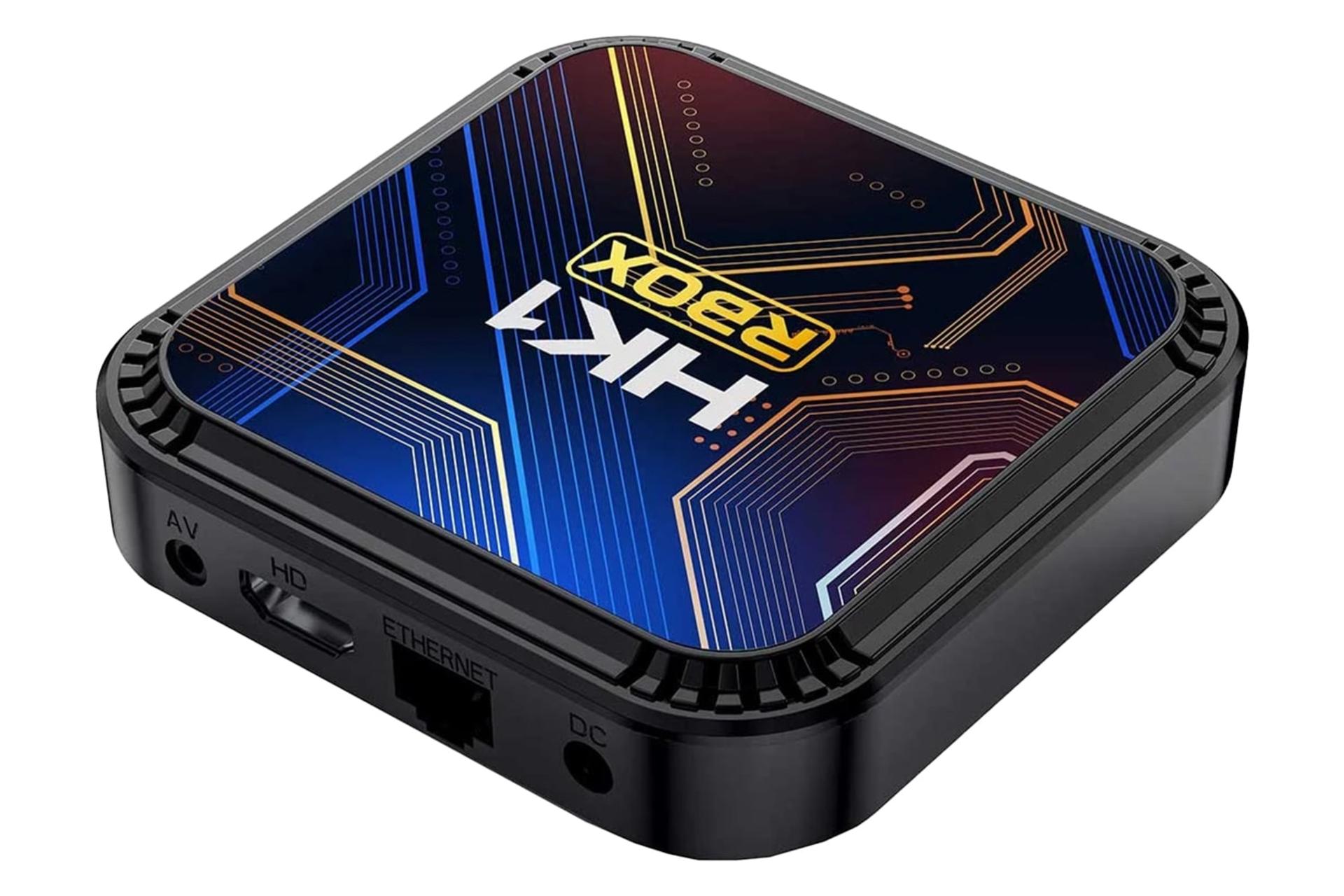 نمای نیمرخ اندروید باکس اچ کی وان RBOX K8S با نمایش پنل بالا و درگاه‌های لبه پشت