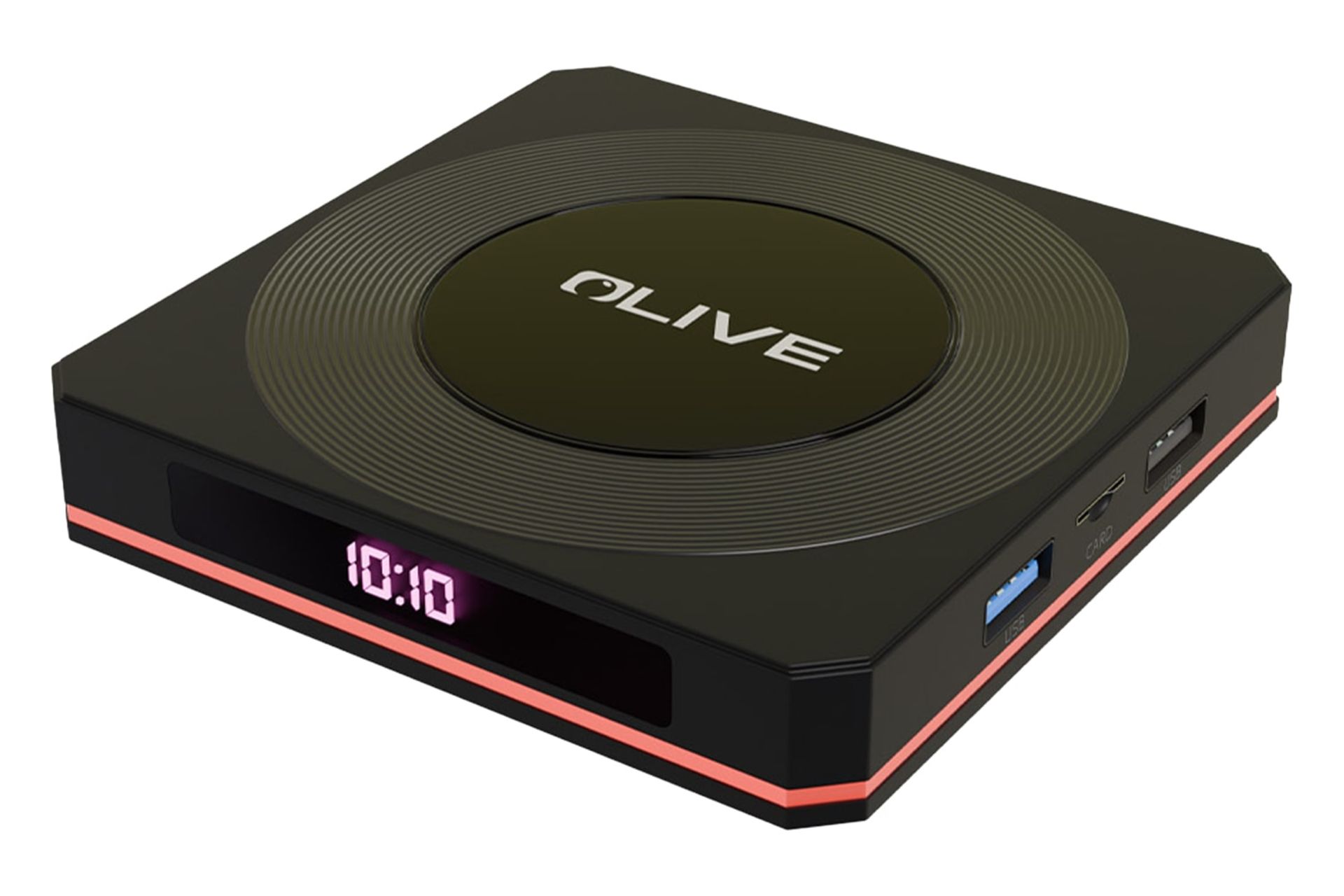 نمای نیمرخ اندروید باکس الیو UHD80 با نمایش لبه جلو، سمت راست و پنل بالا