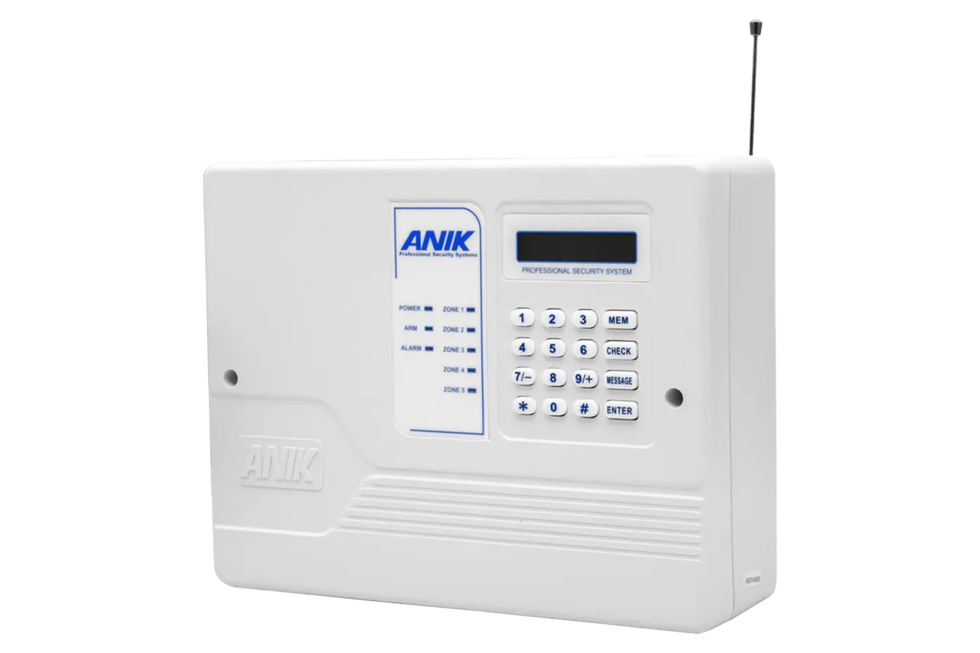 نمای نیمرخ دزدگیر اماکن آنیک A370 با نمایش صفحه کلید، نمایشگر و آنتن