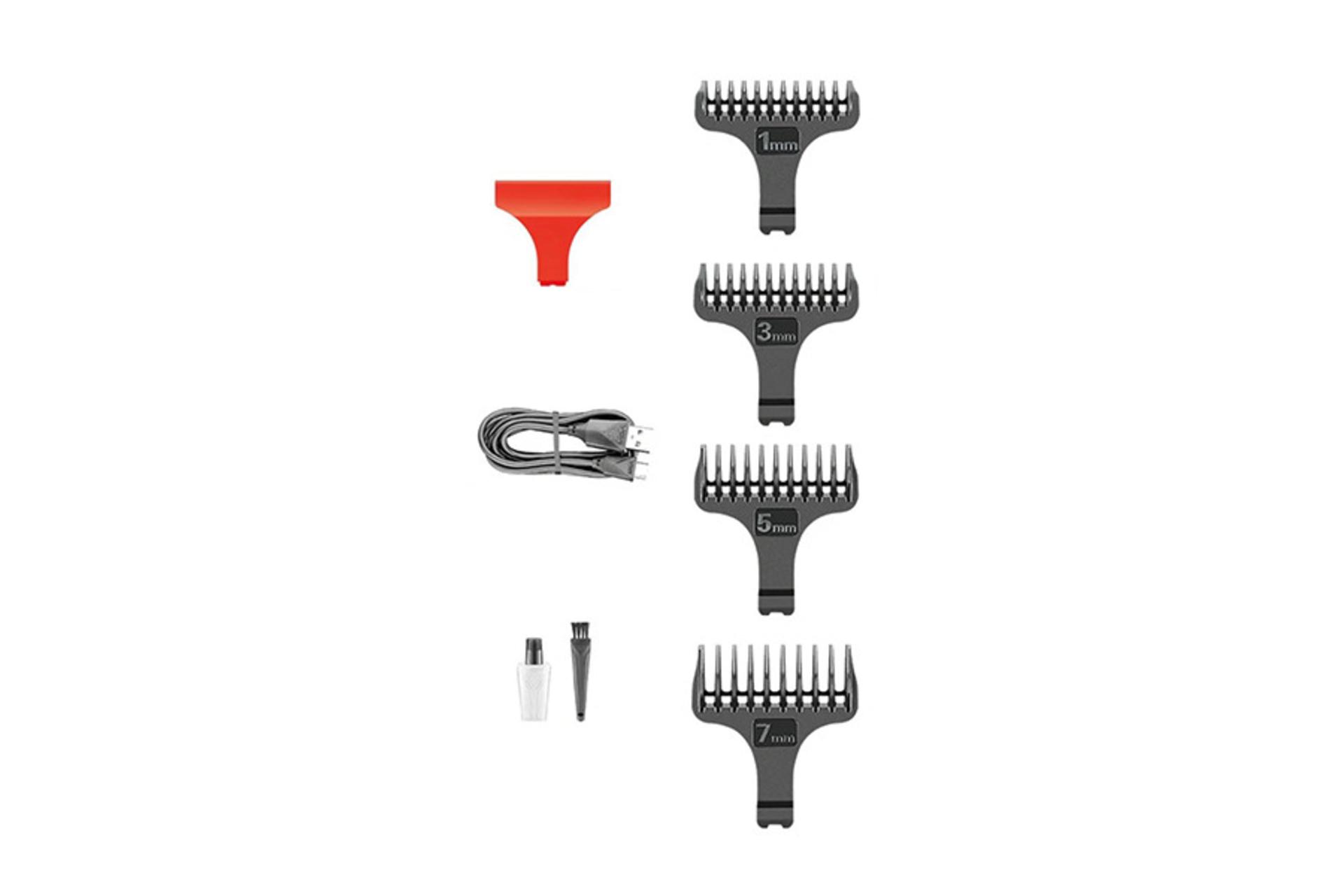 ماشین اصلاح و ریش تراش وی جی آر VGR V-265 نمای شانه ها و لوازم همراه