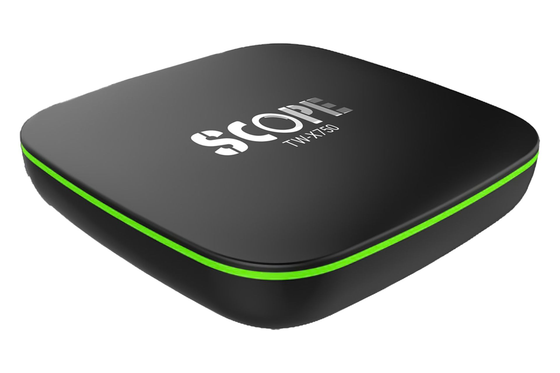 نمای نیمرخ اندروید باکس اسکوپ TW-X750 با نمایش لبه جلو و کناری و لوگوی پنل بالا