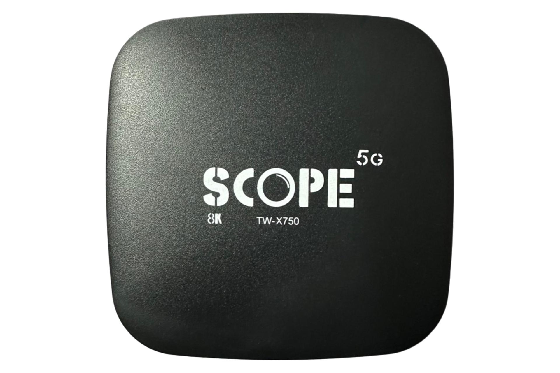 نمای پنل بالای اندروید باکس اسکوپ TW-X750 با نمایش لوگو