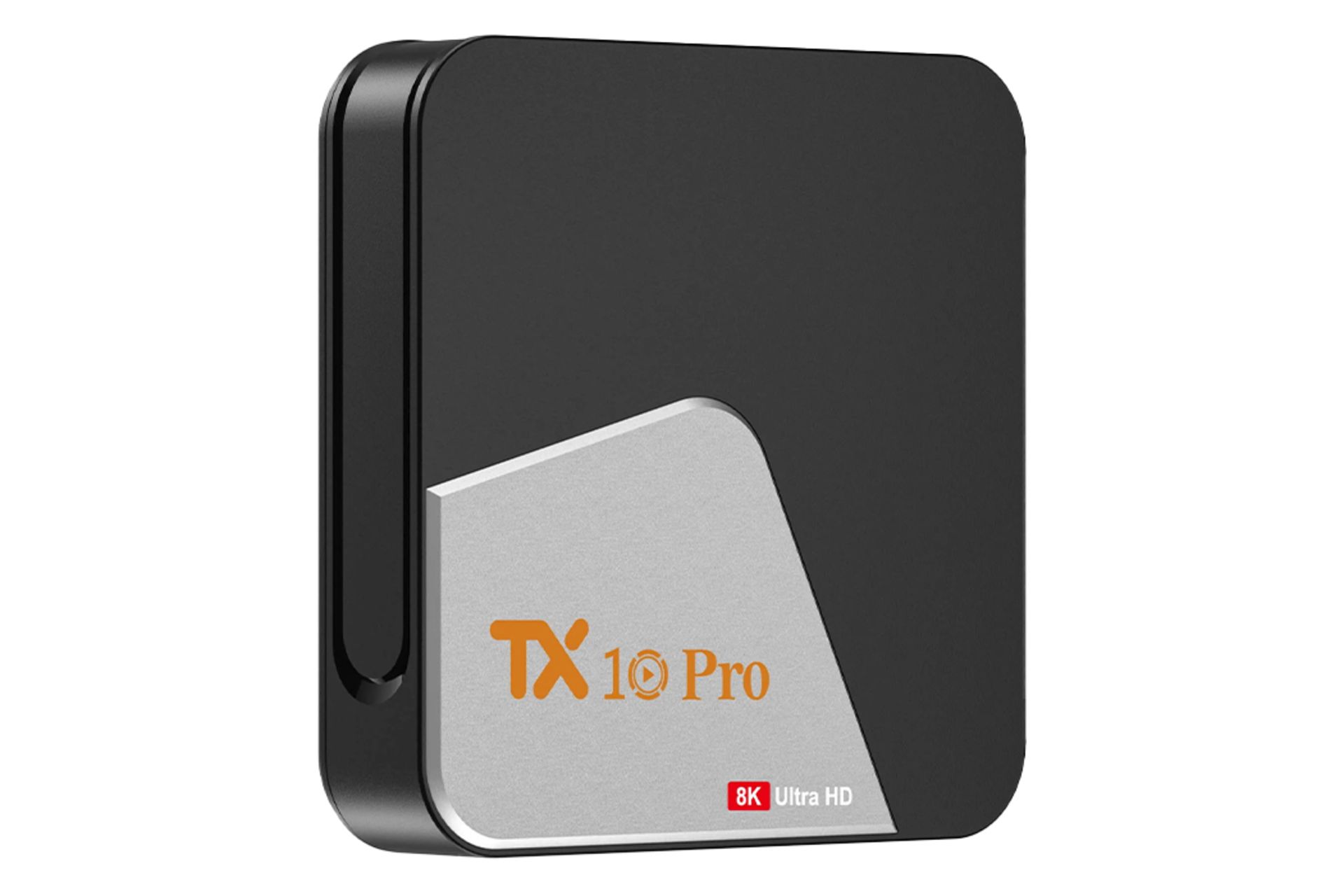 نمای نیمرخ اندروید باکس تی اکس 10 Pro با نمایش لوگوی پنل بالا