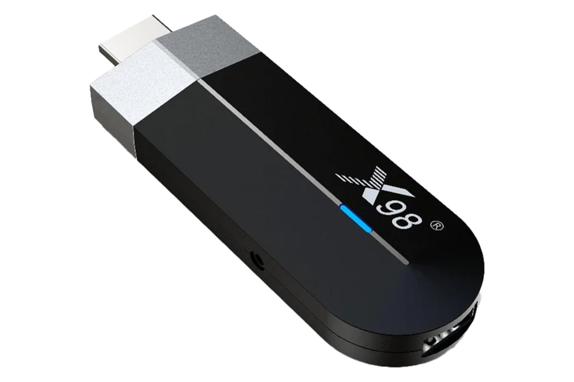 نمای نیمرخ اندروید باکس ایکس 98 S500 با نمایش درگاه USB و لوگو