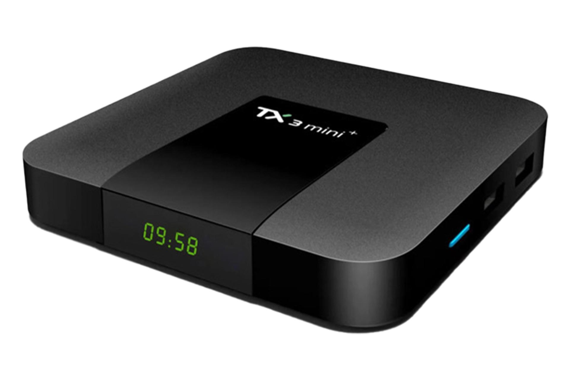 نمای نیمرخ اندروید باکس تی اکس 3 mini+ با نمایشگر روشن