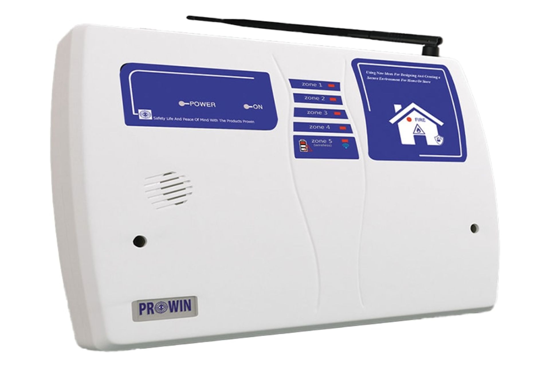 نمای نیمرخ دزدگیر اماکن پراوین P1 با نمایش پنل جلو و آنتن