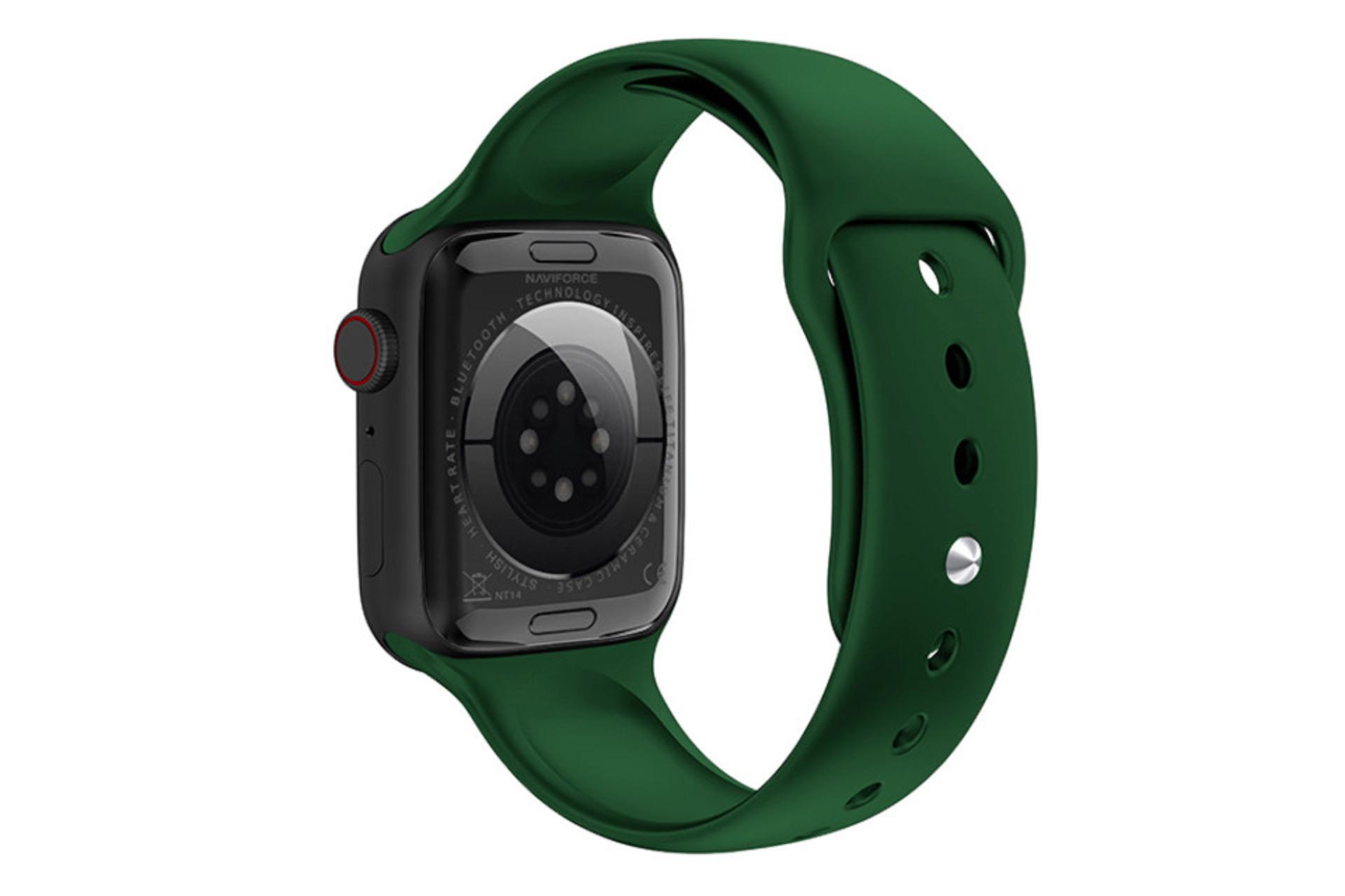 پشت ساعت هوشمند نیوی فورس Naviforce NT14 مشکی با بند سبز