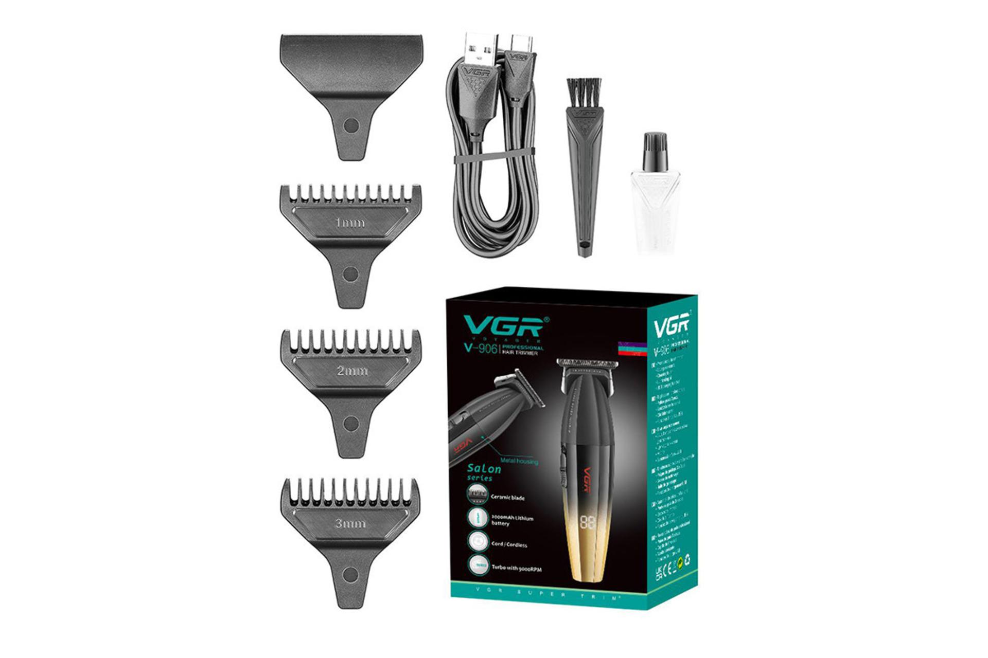 ماشین اصلاح و ریش تراش وی جی آر VGR V-906 نمای شانه ها و لوازم همراه