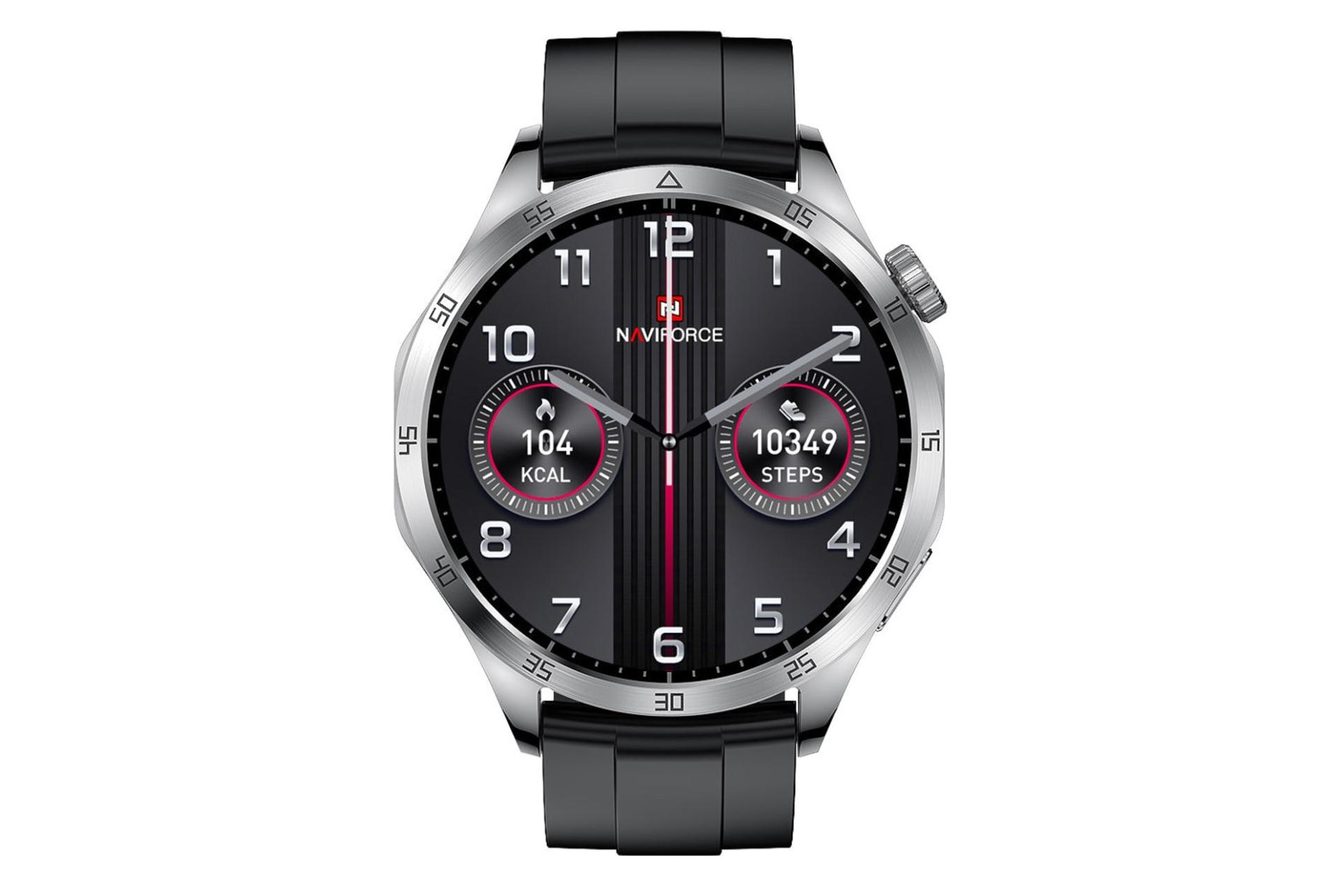 ساعت هوشمند نیوی فورس Naviforce NT12 نقره ای با بند مشکی