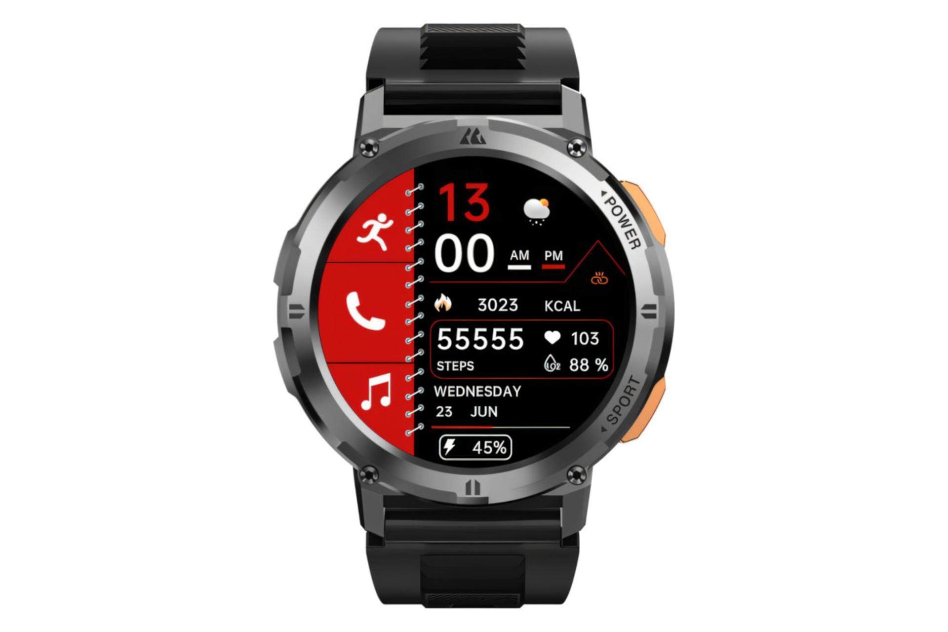 ساعت هوشمند کازپت KOSPET Tank T2 نقره ای از نمای روبرو