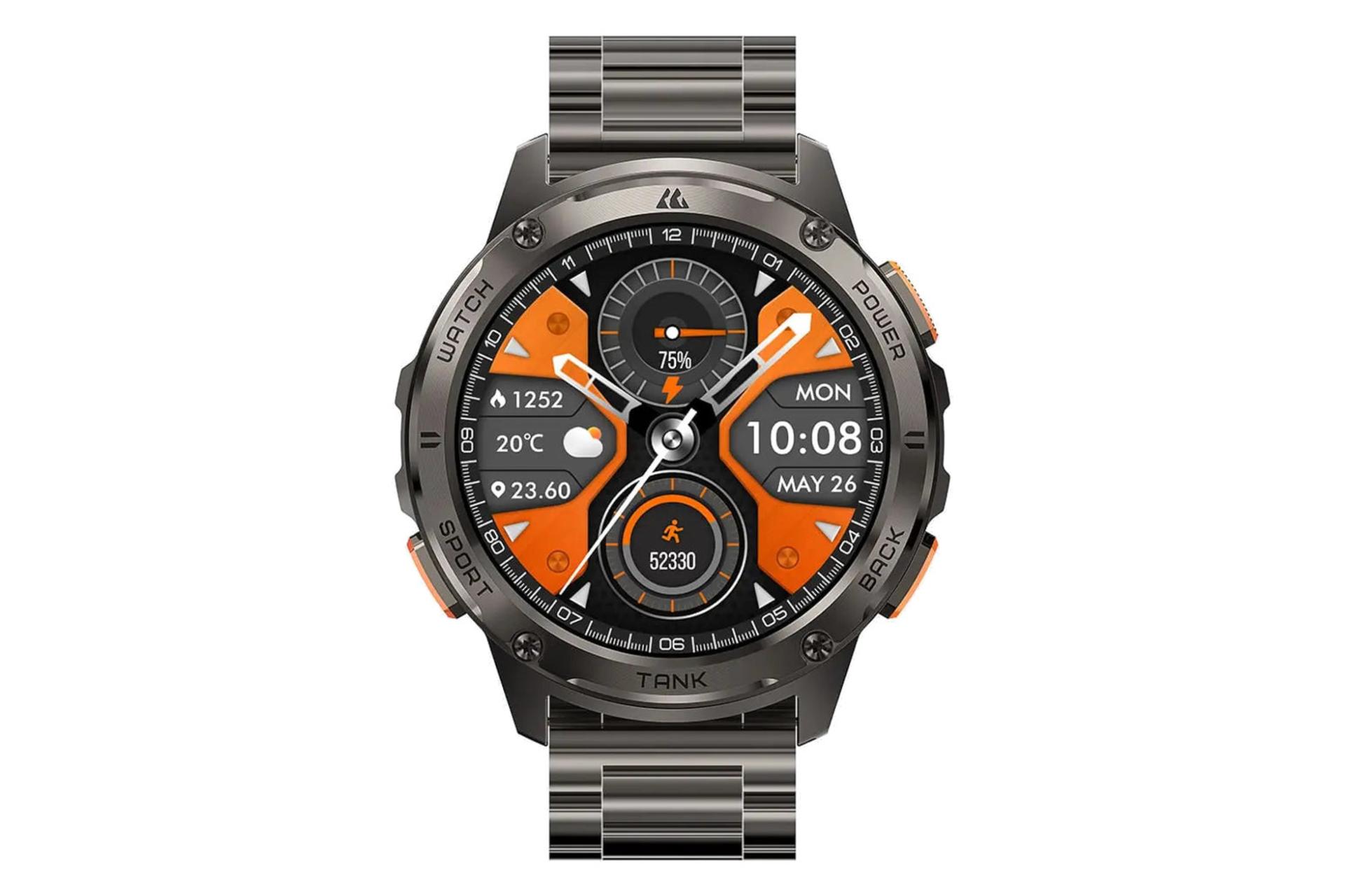 ساعت هوشمند کازپت KOSPET Tank T3 مشکی با بند فلزی از نمای روبرو