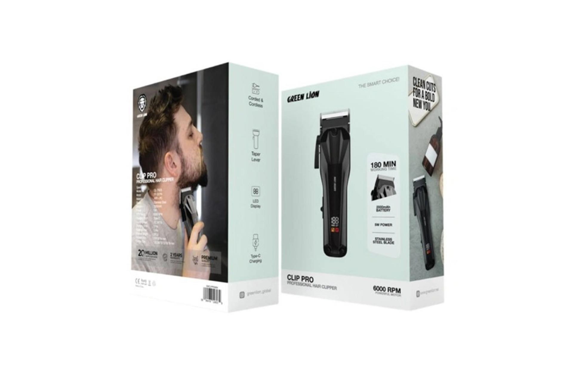 ماشین اصلاح گریم لاین Green Lion Clip Pro نمای جعبه و بسته بندی