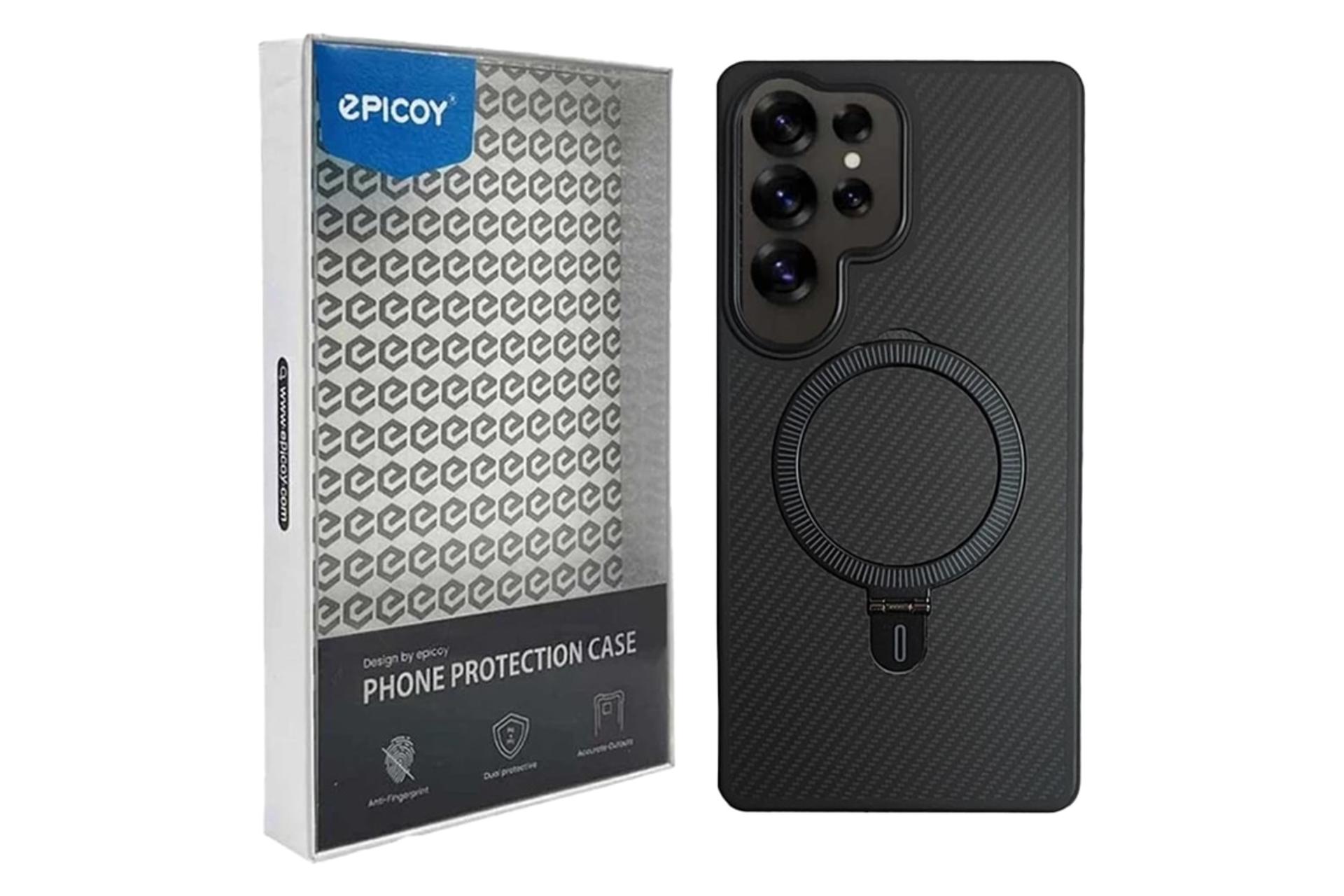 جعبه و نمای پنل پشت قاب گوشی اپیکوی مدل Carbonic Root Go مناسب سامسونگ Galaxy S25 Ultra