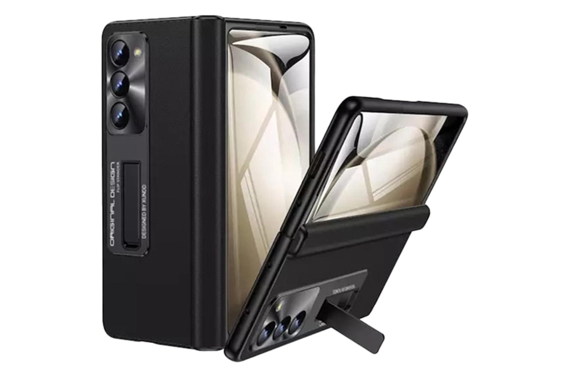 نمای نیمرخ پنل پشت قاب گوشی اپیکوی مدل Leather مناسب سامسونگ Galaxy Z Fold5 با نمایش استند