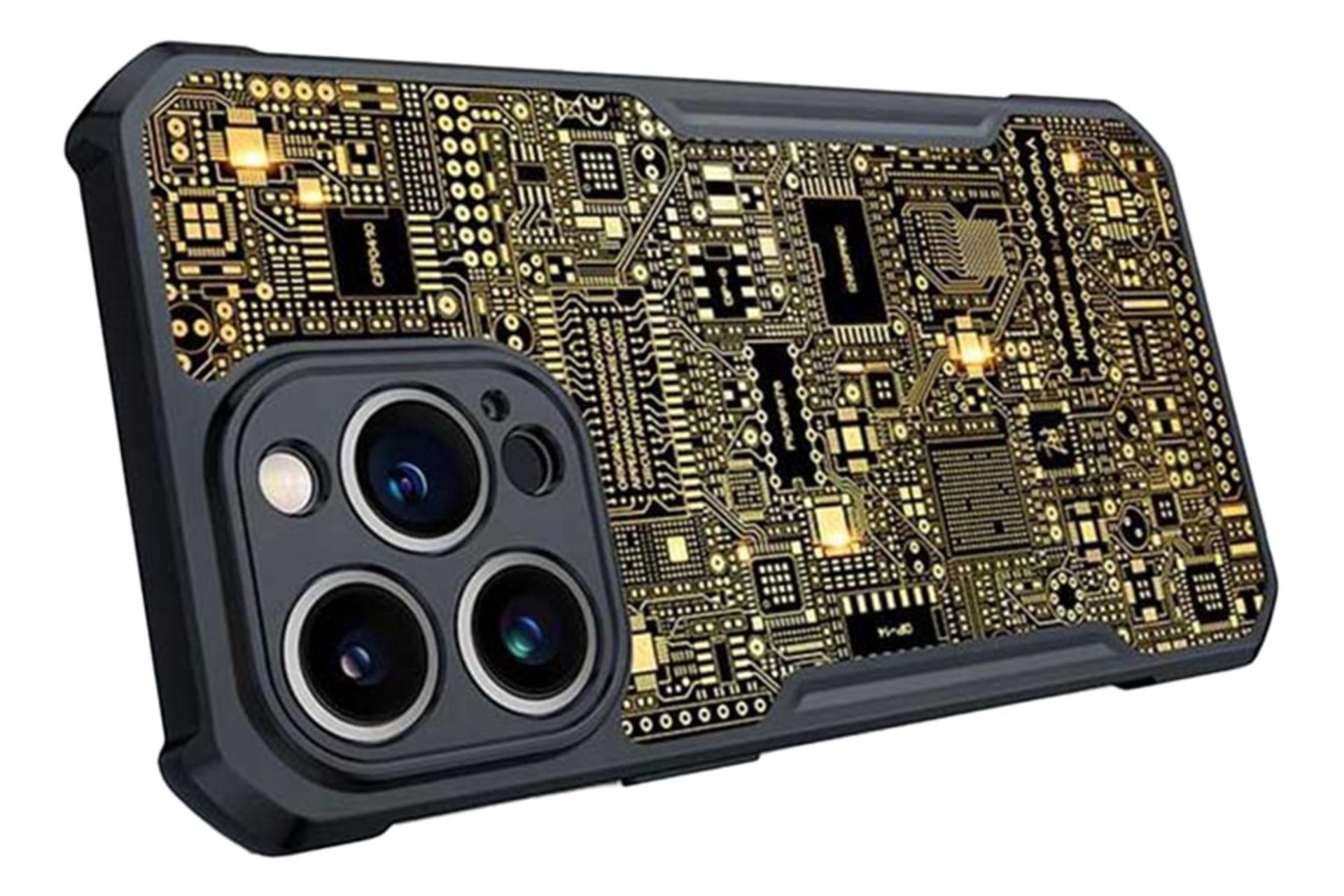 نمای نیمرخ قاب گوشی اپیکوی مدل Xundd Gold مناسب اپل iPhone 14 Pro Max با نمایش پنل پشت