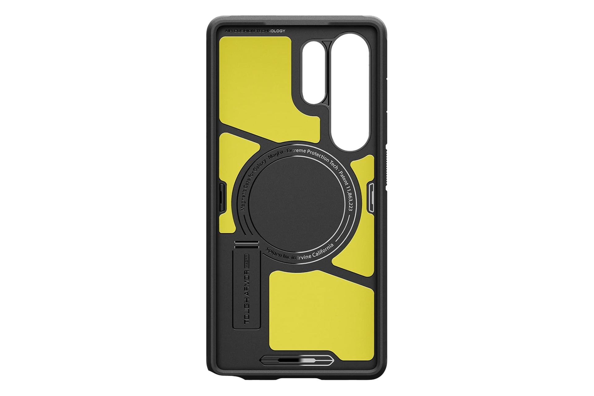 نمای داخلی قاب گوشی اسپیگن مدل Tough Armor AI MagFit مناسب سامسونگ Galaxy S25 Ultra با نمایش طراحی و لوگو