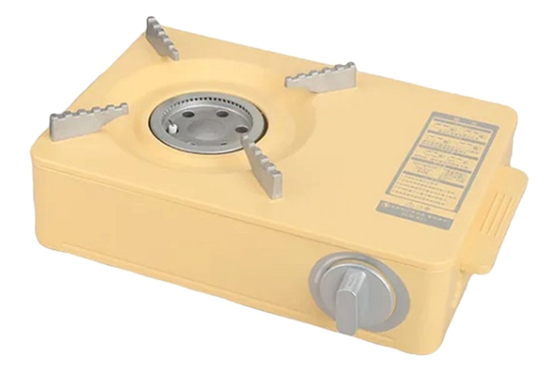 نمای نیمرخ اجاق سفری مدل Cassette Stove با نمایش پنل جلو، سمت راست و بالا