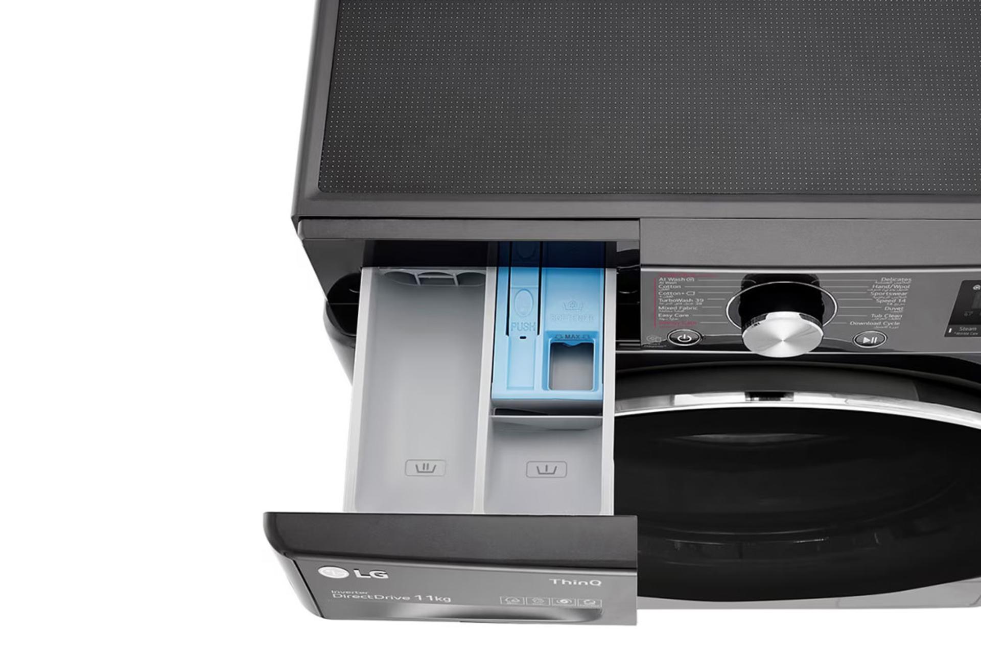 ماشین لباسشویی ال جی LG WR9011PBG نمای کشوی پودر و مایع