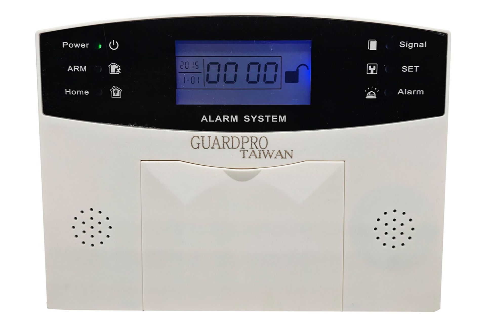 نمای پنل جلوی دزدگیر اماکن گاردپرو wifi-GSM-2G با نمایشگر روشن و لوگو