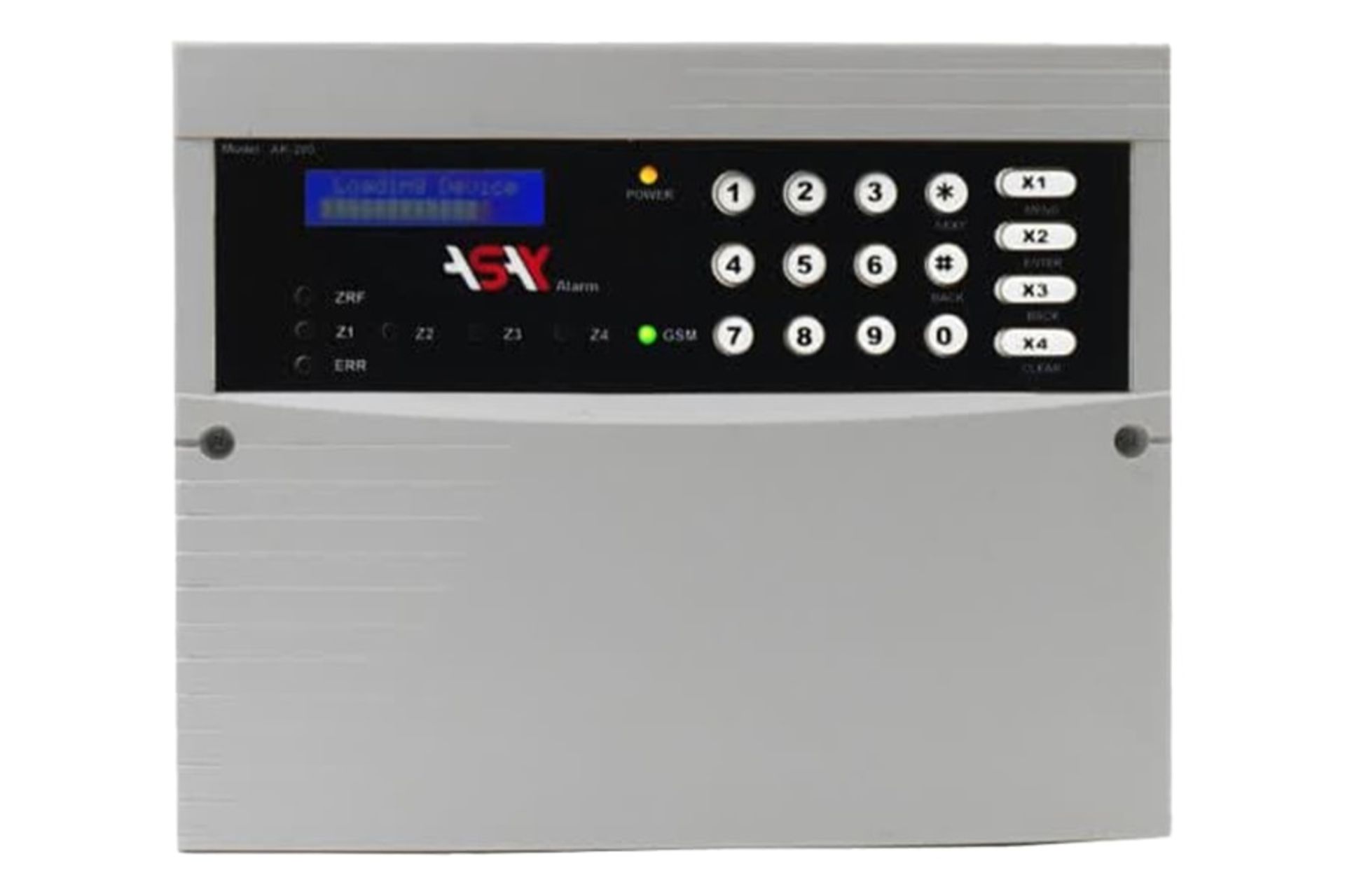 نمای جلوی دزدگیر اماکن آساک AK200 با نمایش صفحه کلید و نمایشگر روشن