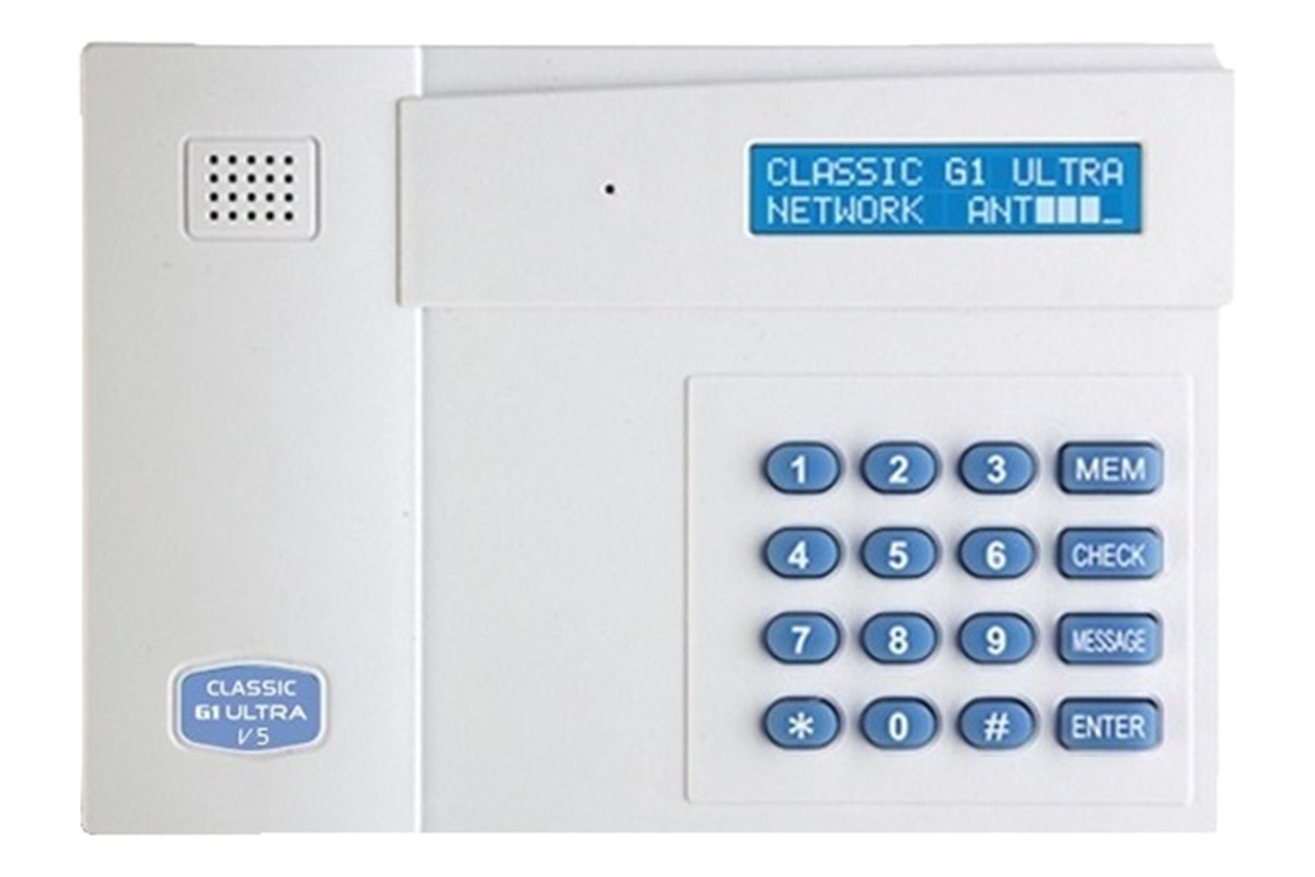 نمای پنل جلوی دزدگیر اماکن کلاسیک G1 ULTRA V5 با نمایشگر روشن و نمایش صفحه کلید