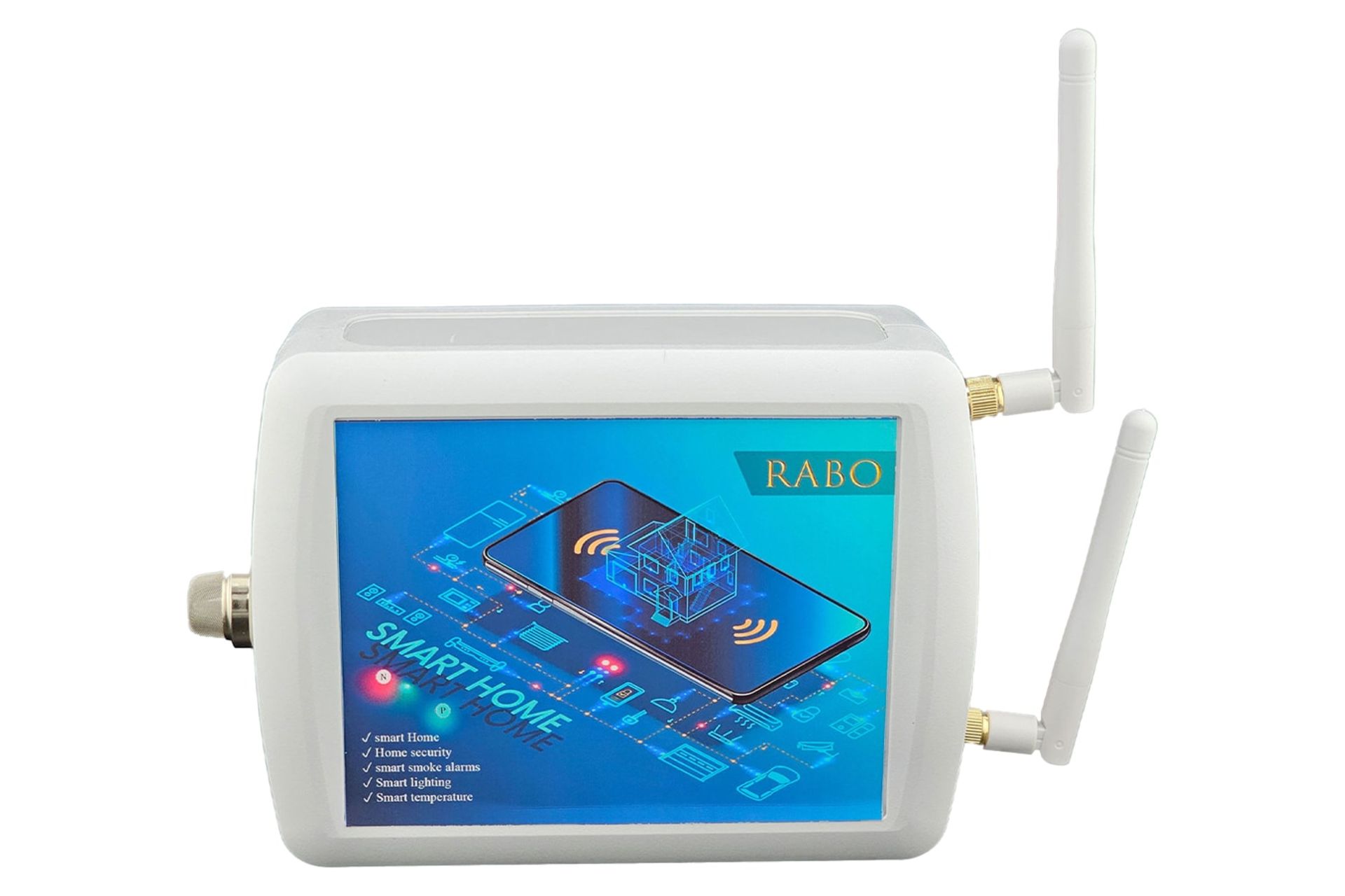 نمای پنل جلوی دزدگیر اماکن رابو Economy با نمایش لوگو