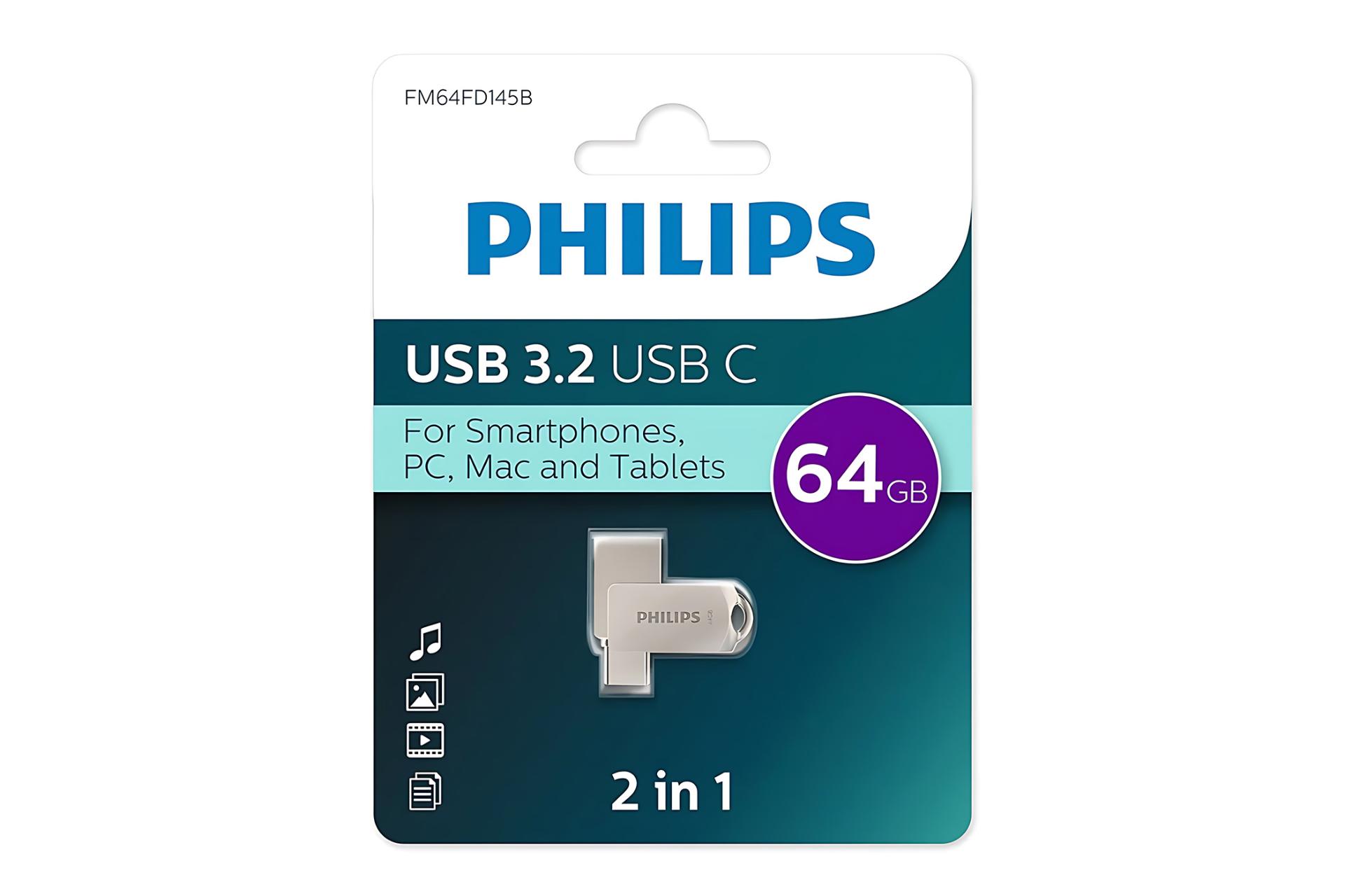 جعبه فلش مموری فیلیپس Philips 2 in 1 64GB USB 3.2