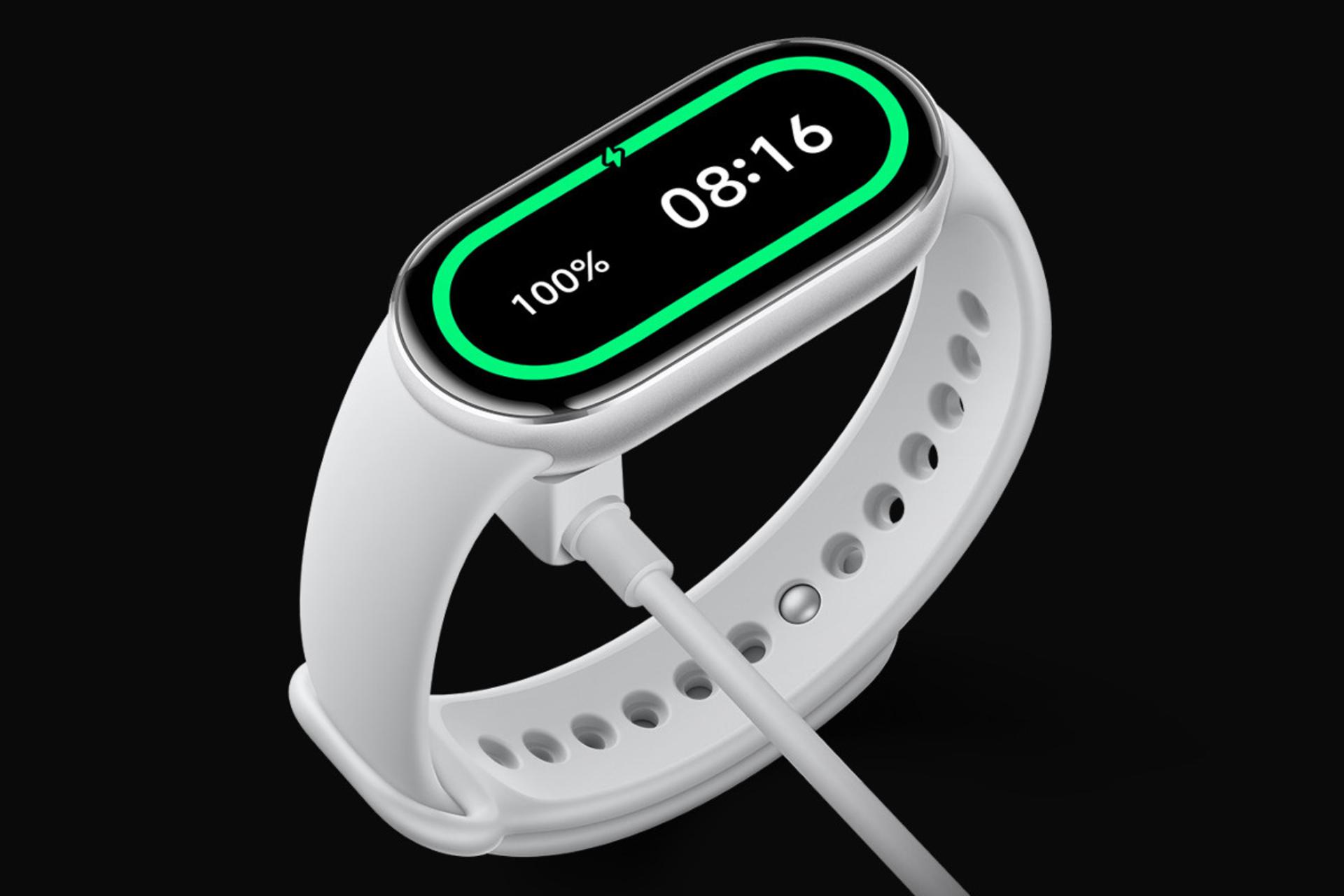 ساعت هوشمند اسمارت بند 10 شیائومی مدل سرامیک سفید در حال شارژ / Xiaomi Smart Band 10 Ceramic Edition