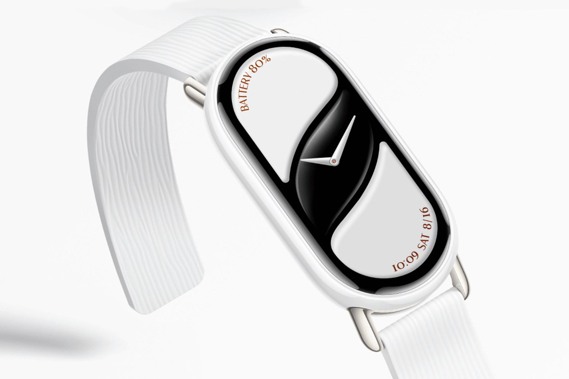 ساعت هوشمند اسمارت بند 10 شیائومی مدل سرامیک سفید از نمای روبرو / Xiaomi Smart Band 10 Ceramic Edition