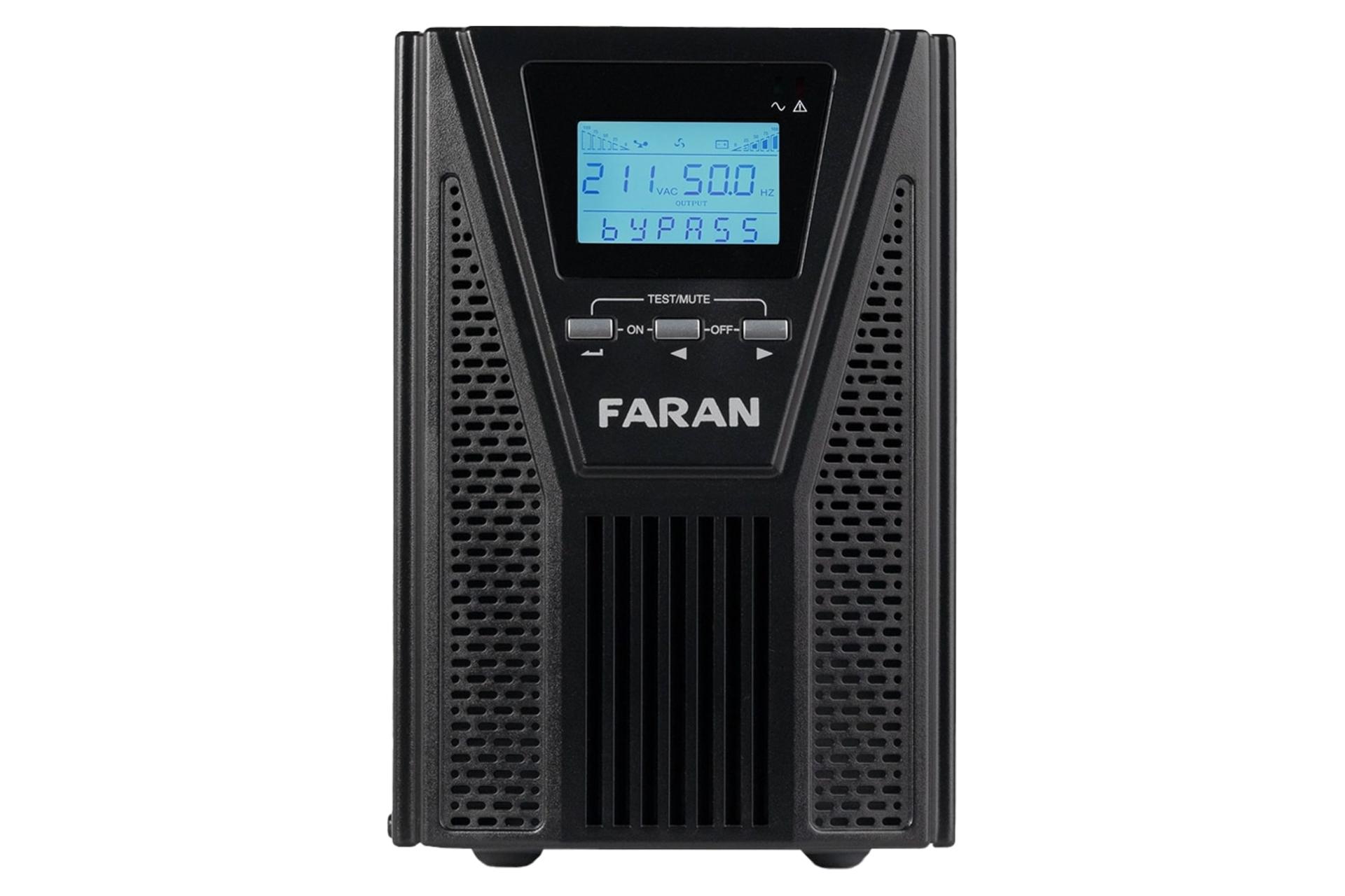 نمای پنل جلوی یو پی اس فاران مدل Titan Plus با ظرفیت 1000 ولت آمپر با نمایشگر روشن و نمایش لوگو