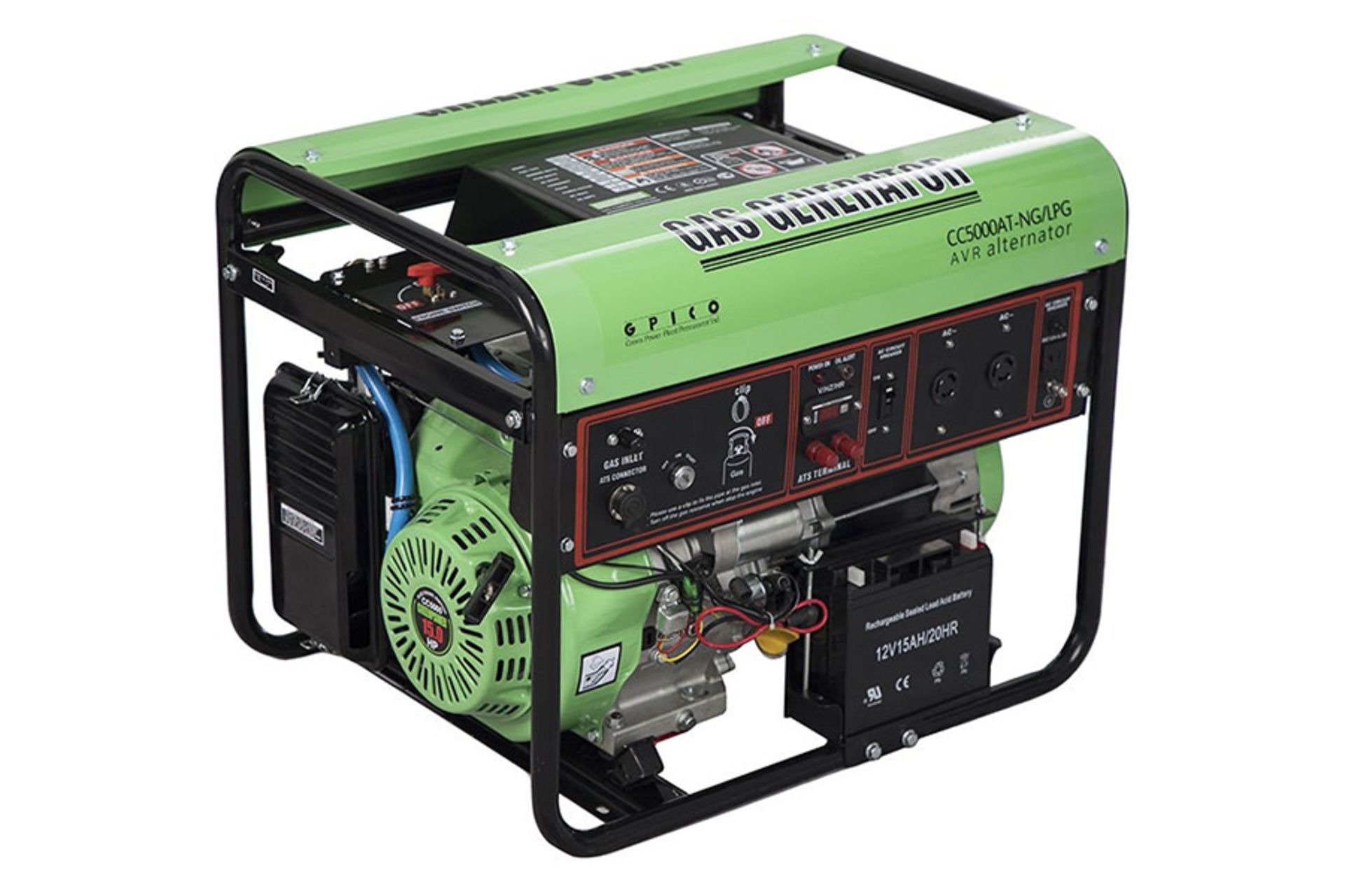 موتور برق گرین پاور Green Power CC5000AT-NG/LPG نمای جلو و جانبی