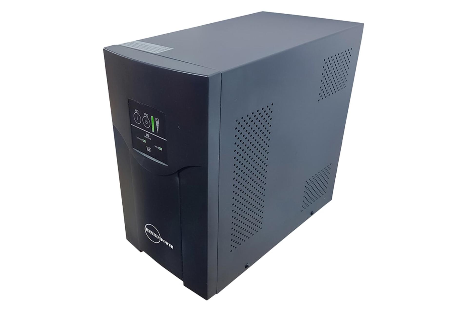 مرجع متخصصين ايران نماي نيمرخ يو پي اس بستن پاور مدل BPOF-3000VA-18Ah با ظرفيت 3000 ولت آمپر با نمايش پنل سمت راست، بالا و جلو