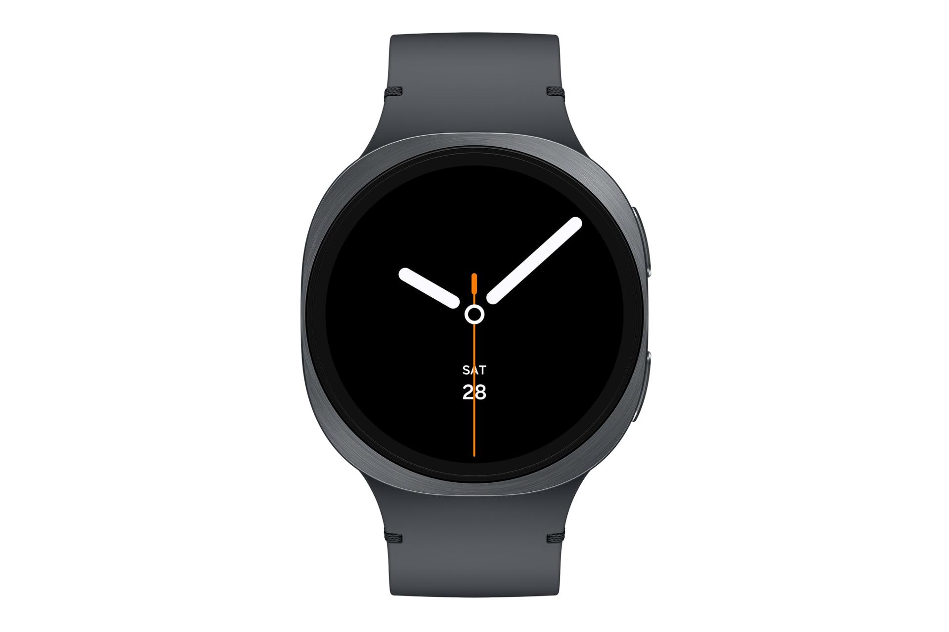 ساعت هوشمند سامسونگ گلکسی واچ 8 نسخه 44 میلی‌متری از نمای روبرو خاکستری تیره / Samsung Galaxy Watch8 44mm